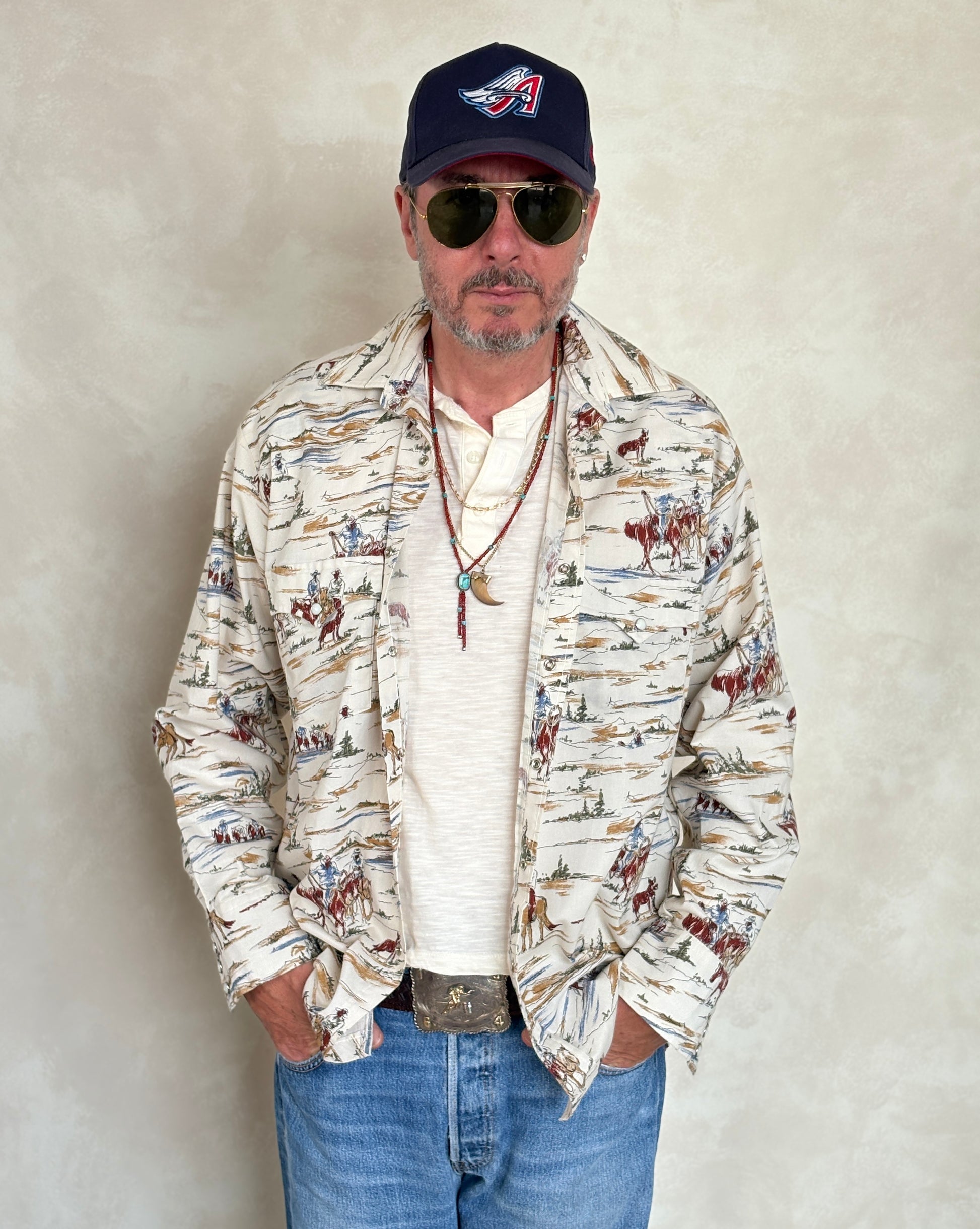 Size M. Authentic Vintage 80’s Western scenic print Shirt. - USA Vintage Bcn