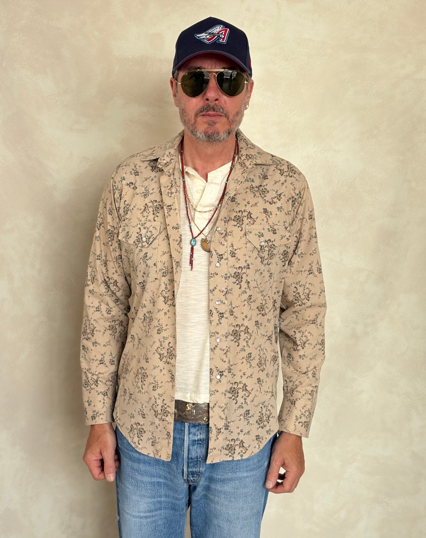 Size M. Authentic Vintage 80’s Campus Western Shirt —Floral print - USA Vintage Bcn