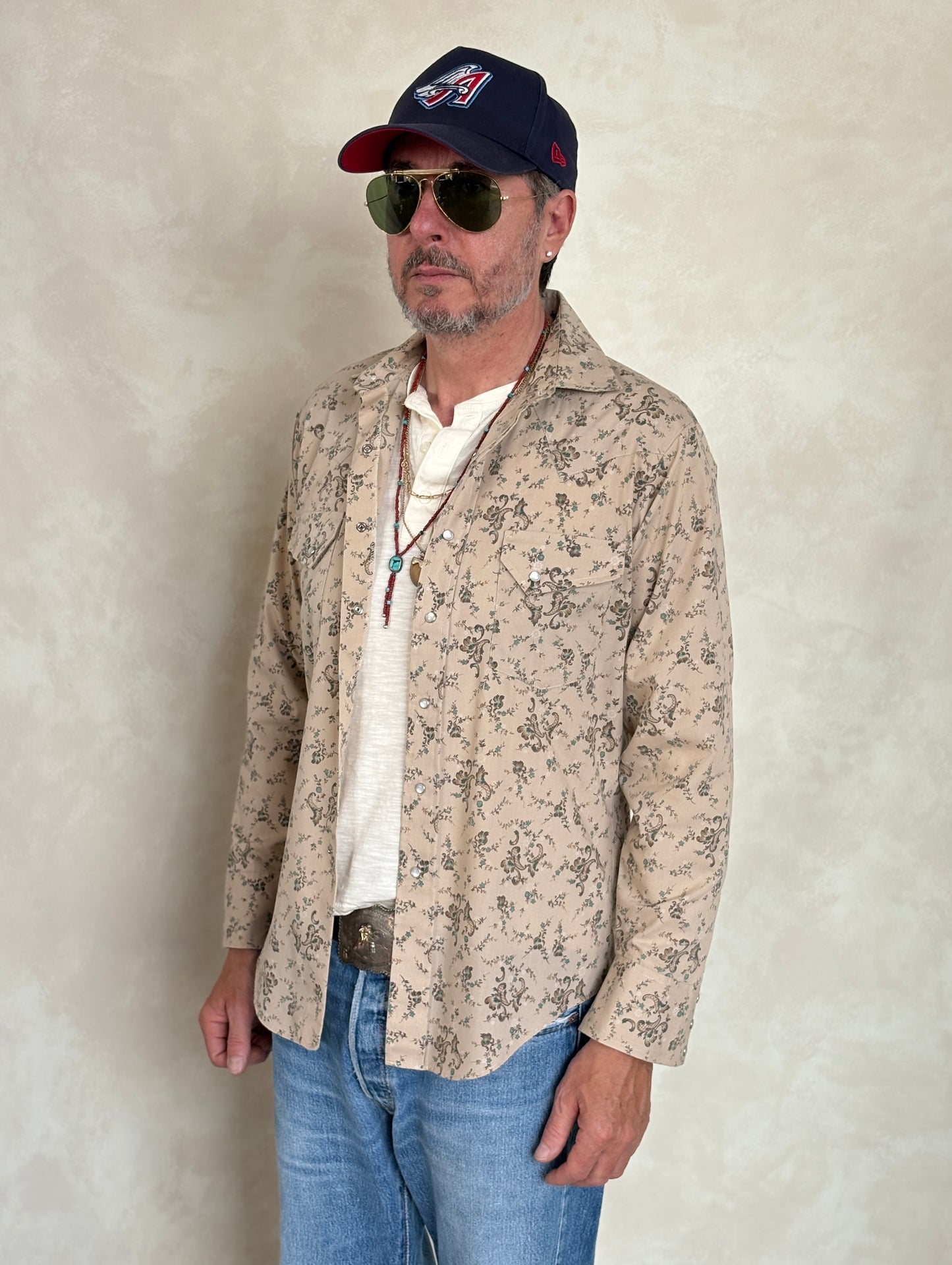 Size M. Authentic Vintage 80’s Campus Western Shirt —Floral print - USA Vintage Bcn