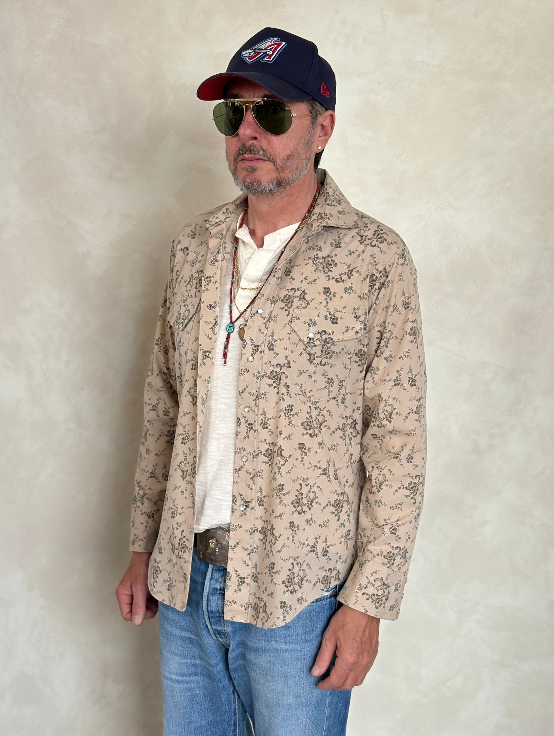 Size M. Authentic Vintage 80’s Campus Western Shirt —Floral print - USA Vintage Bcn
