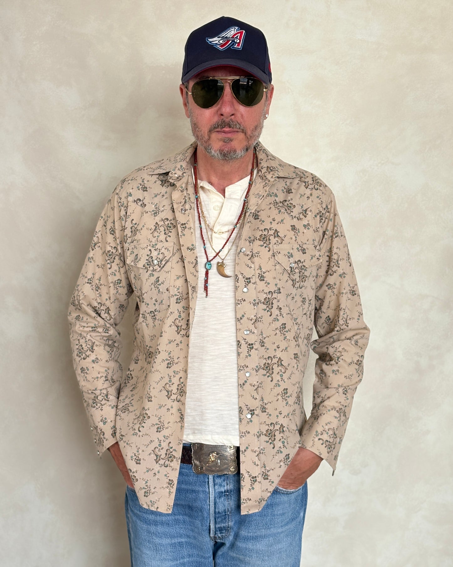 Size M. Authentic Vintage 80’s Campus Western Shirt —Floral print - USA Vintage Bcn