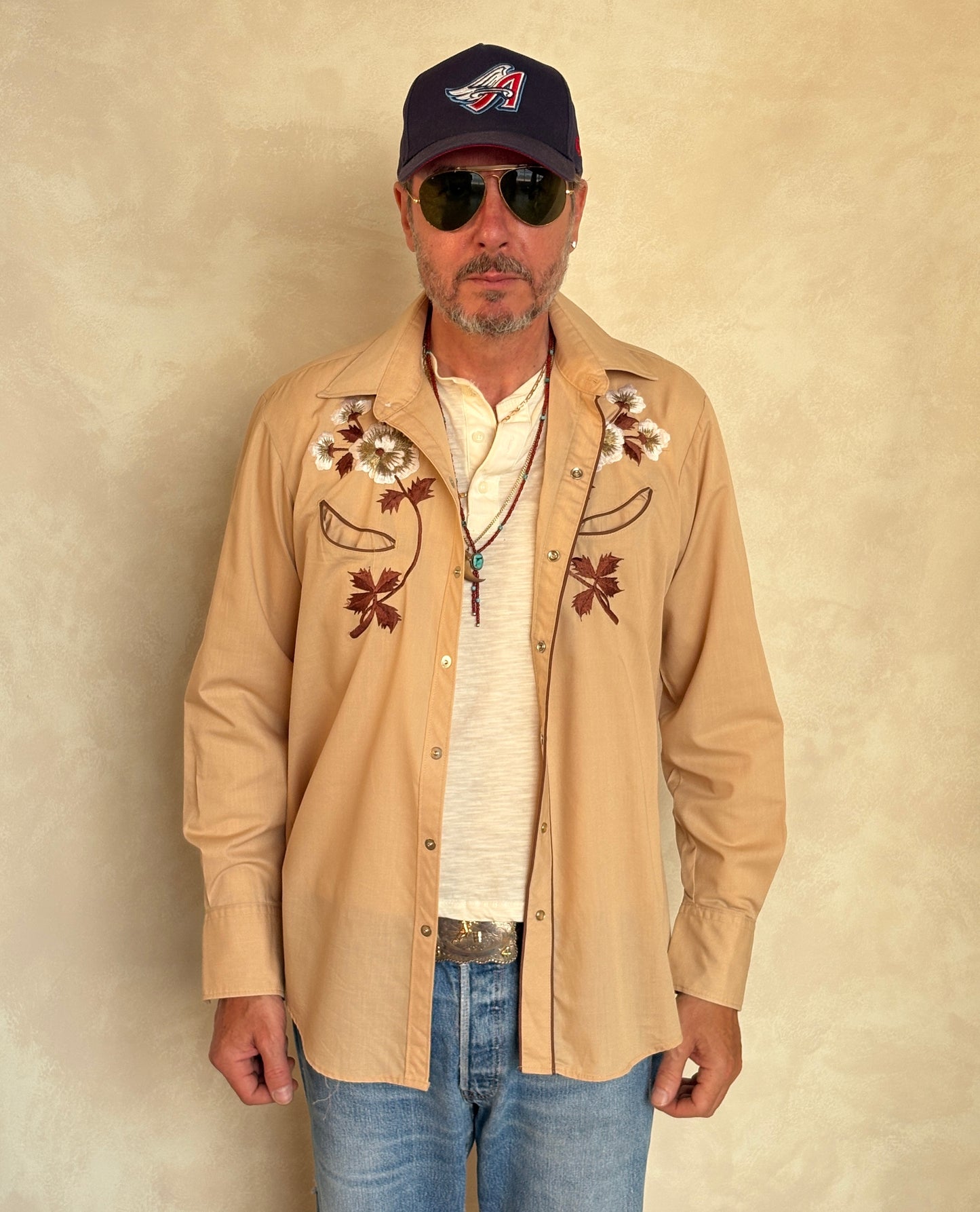 Size M. Authentic 70’s H Kenny Rogers embroidered shirt Western Shirt - USA Vintage Bcn