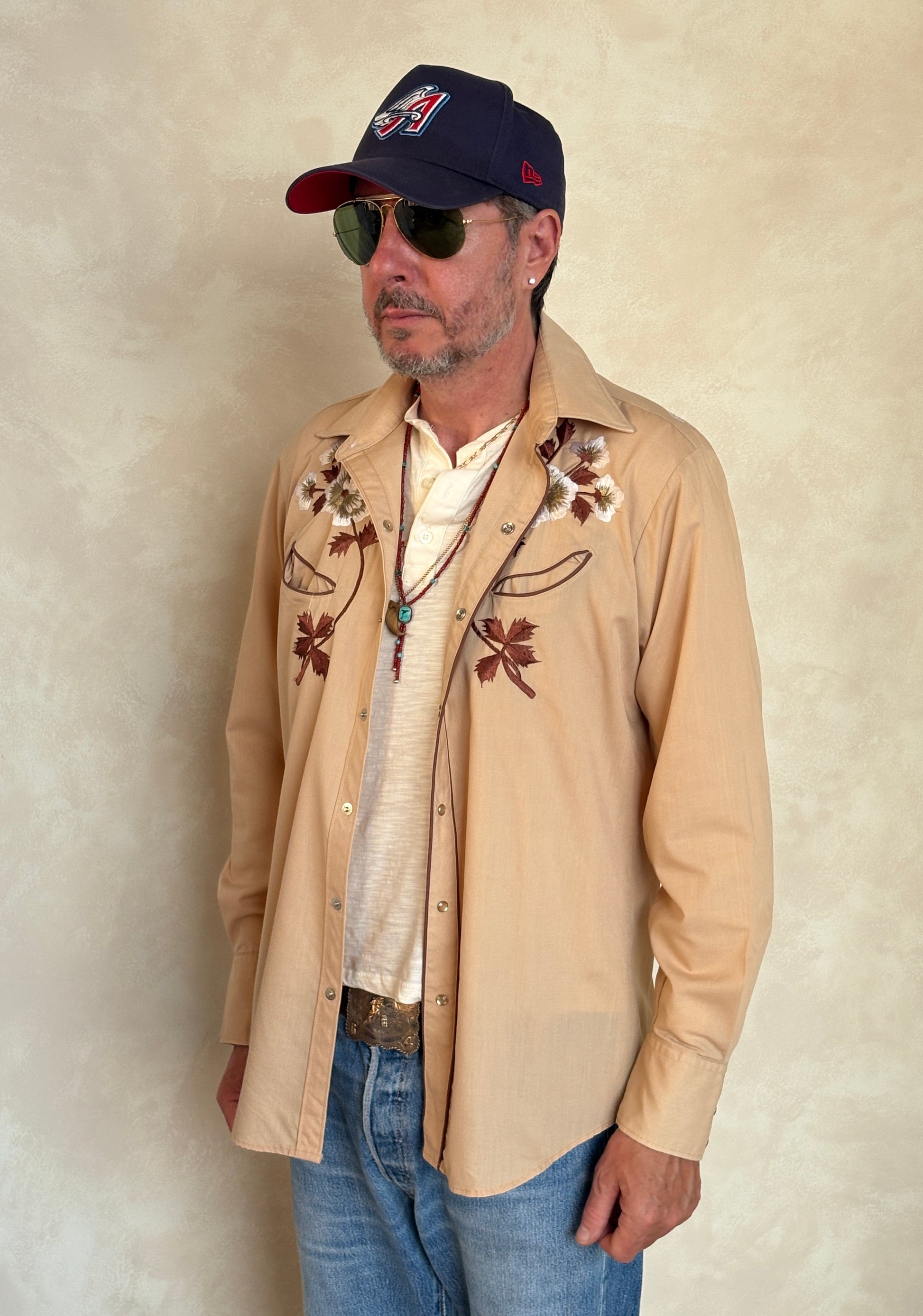 Size M. Authentic 70’s H Kenny Rogers embroidered shirt Western Shirt - USA Vintage Bcn
