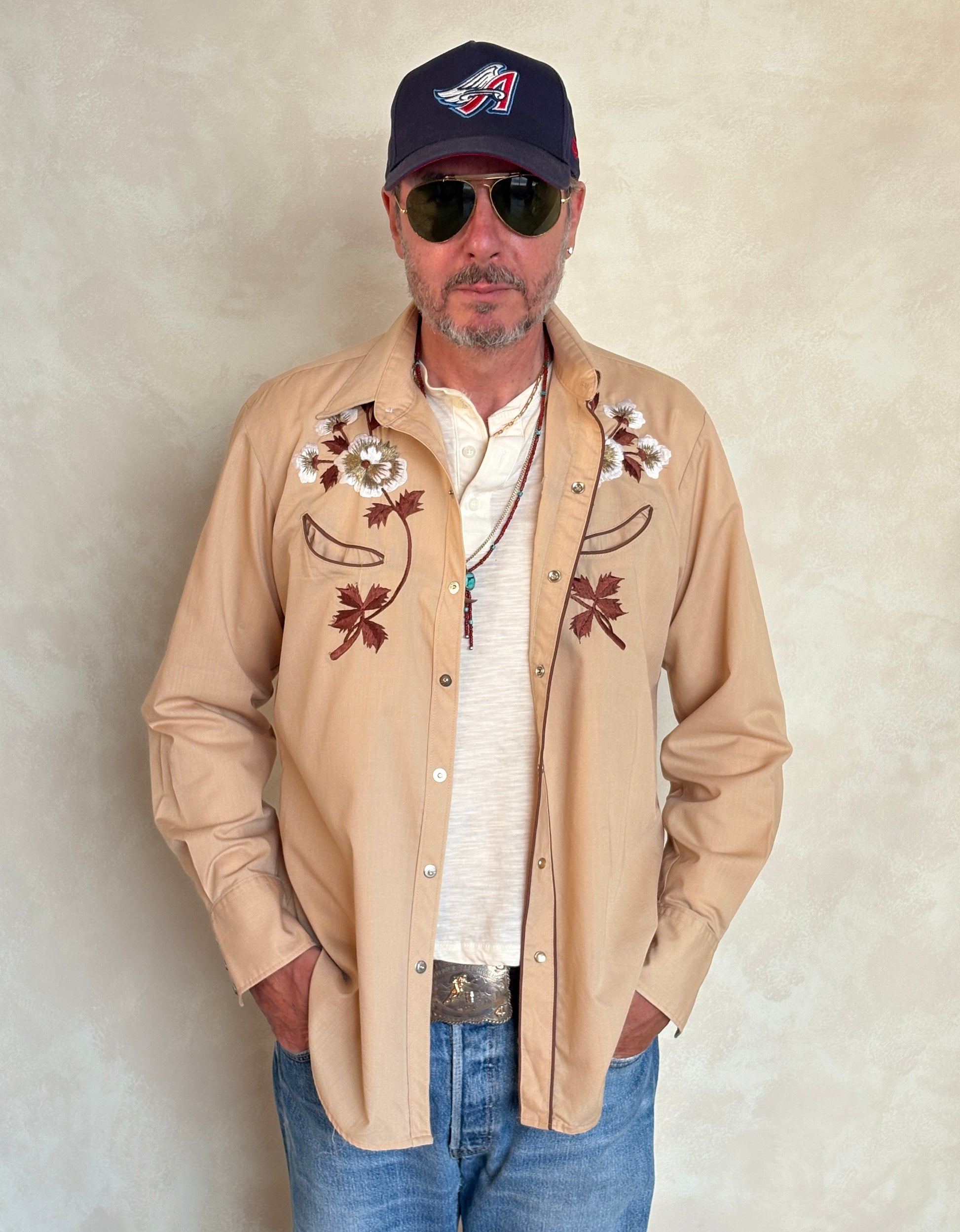 Size M. Authentic 70’s H Kenny Rogers embroidered shirt Western Shirt - USA Vintage Bcn