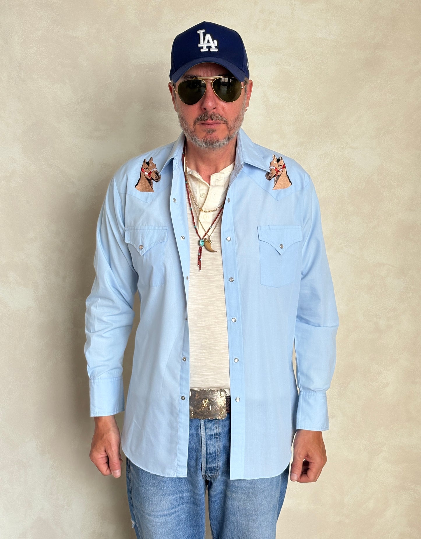 Size M. Authentic 70s Ely embroidered Western Shirt — - USA Vintage Bcn
