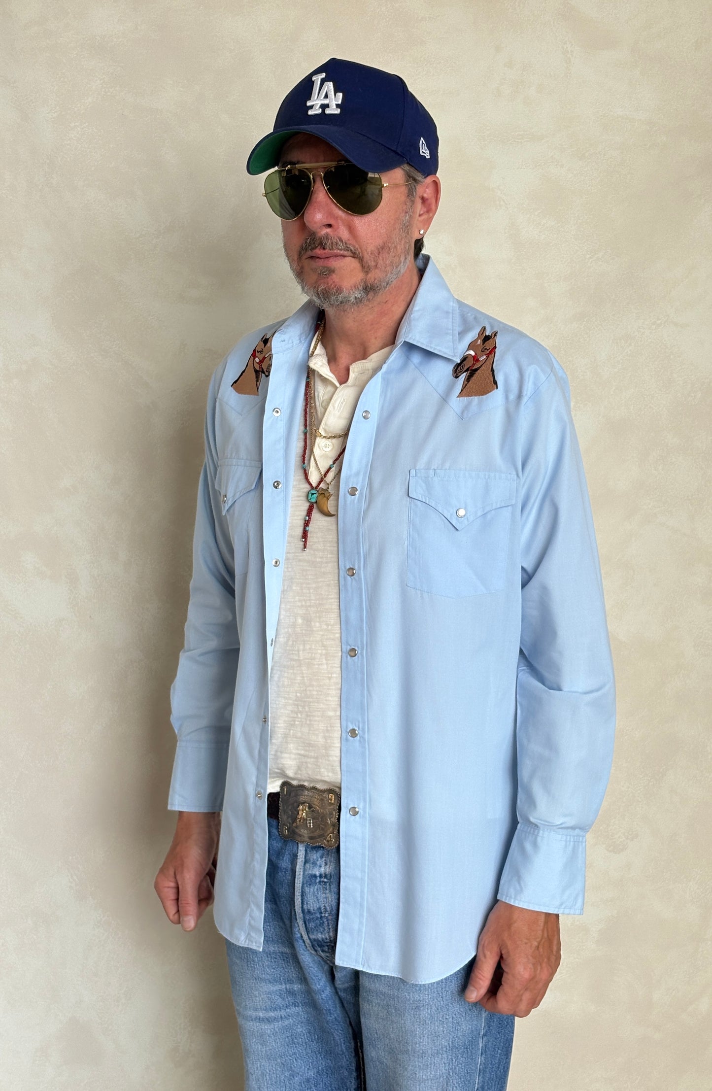 Size M. Authentic 70s Ely embroidered Western Shirt — - USA Vintage Bcn