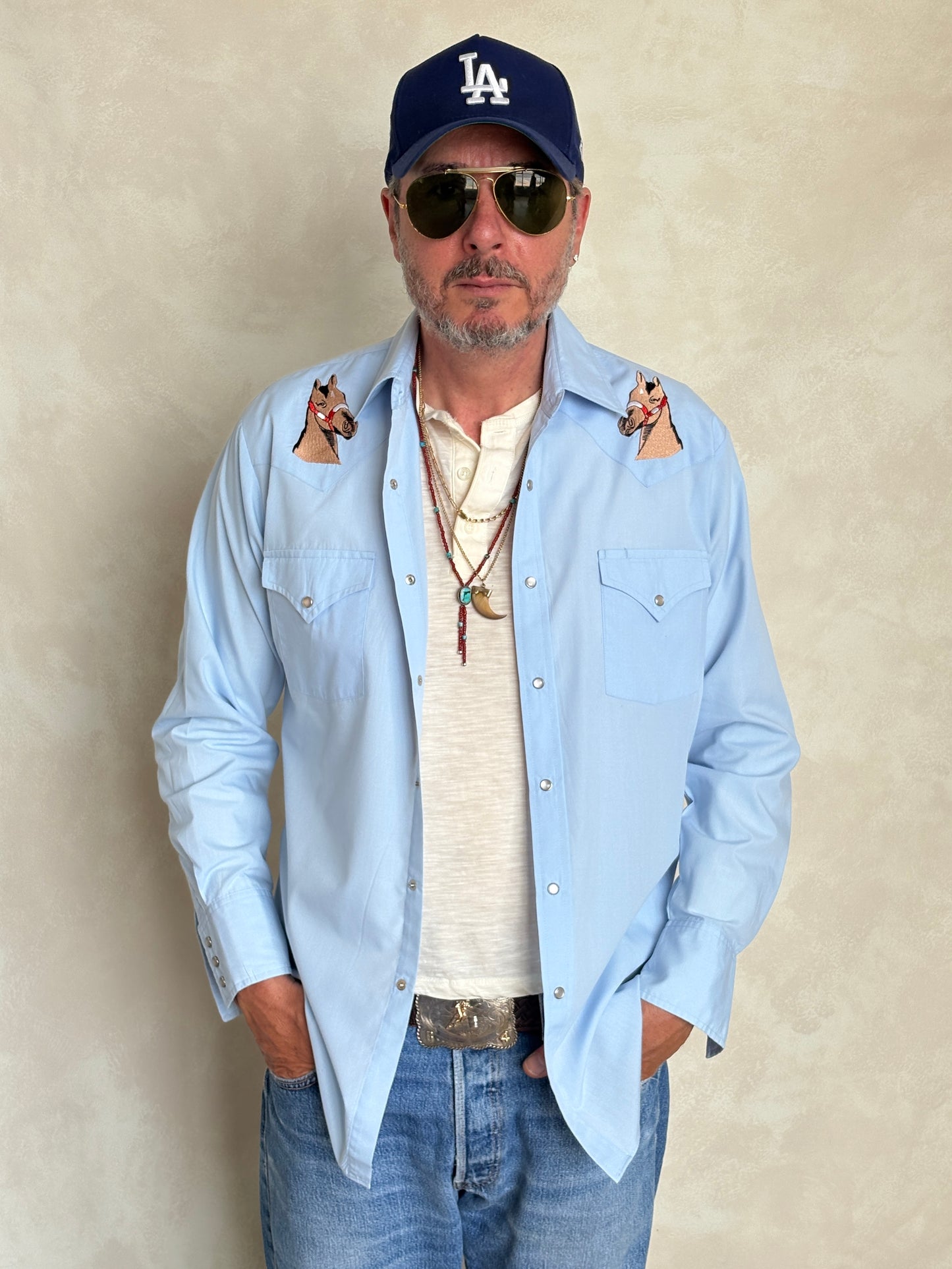Size M. Authentic 70s Ely embroidered Western Shirt — - USA Vintage Bcn