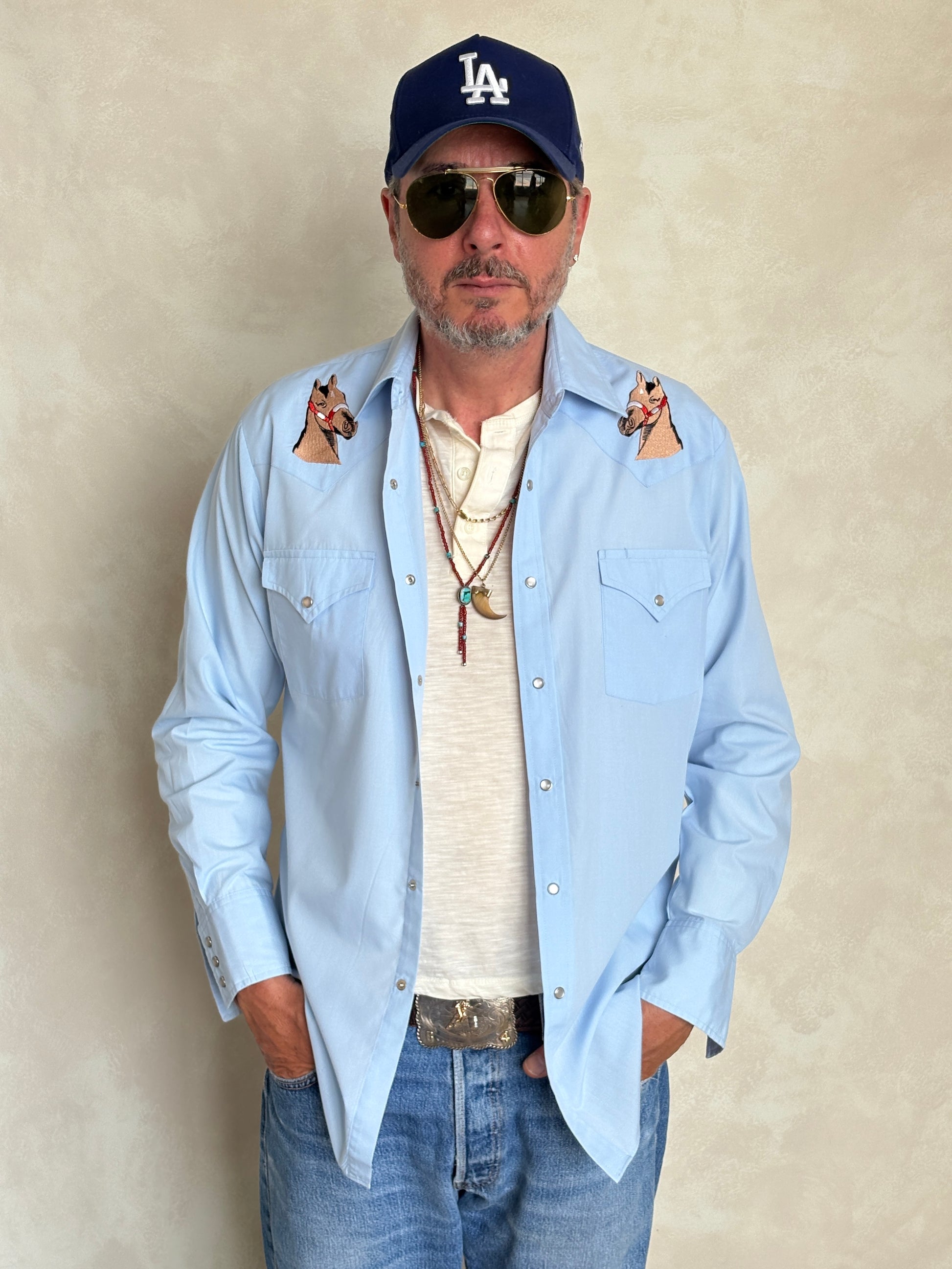 Size M. Authentic 70s Ely embroidered Western Shirt — - USA Vintage Bcn