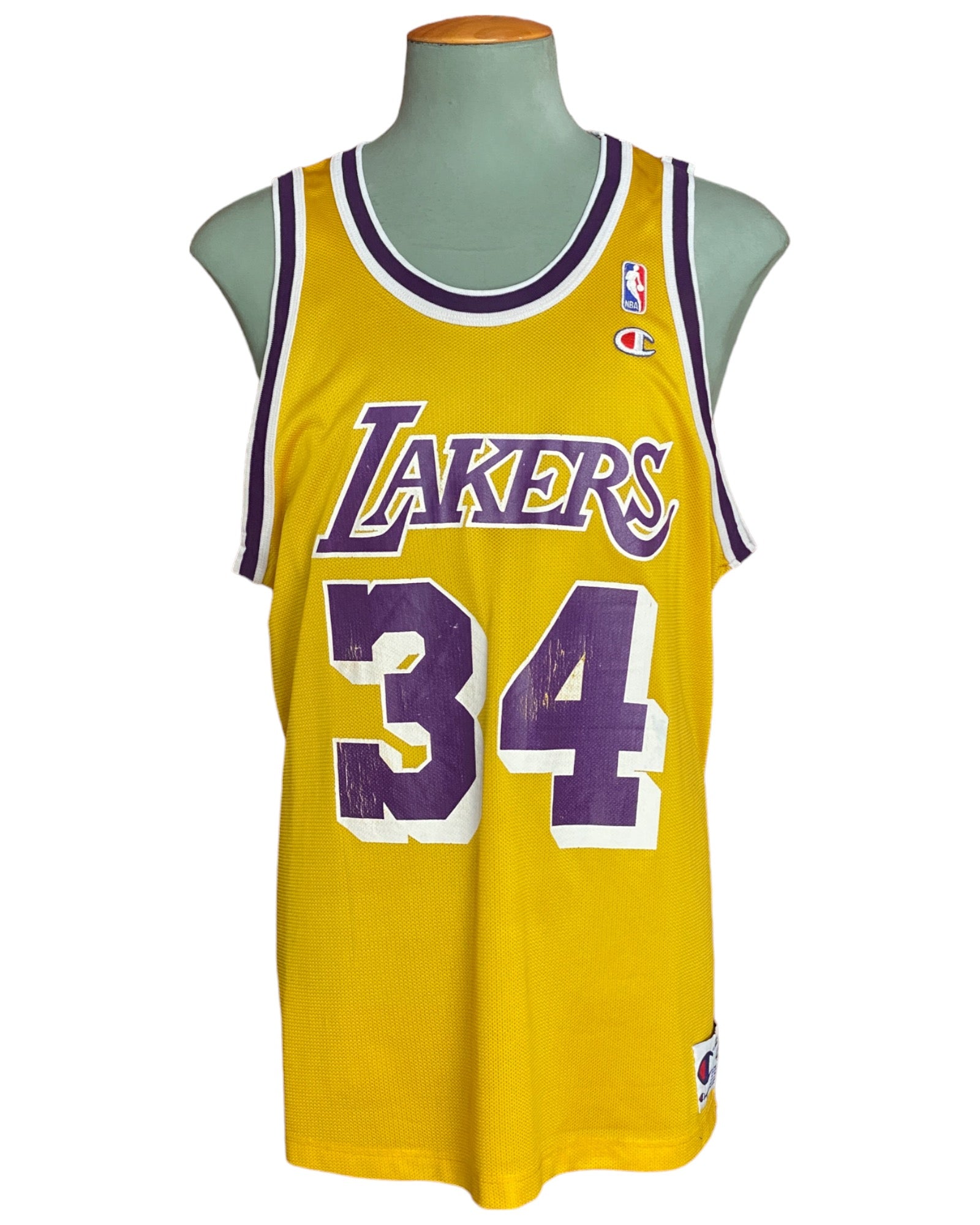 Size 48 Shaquille O'Neal #34 LA Lakers Vintage NBA Champion Jersey - Front View
