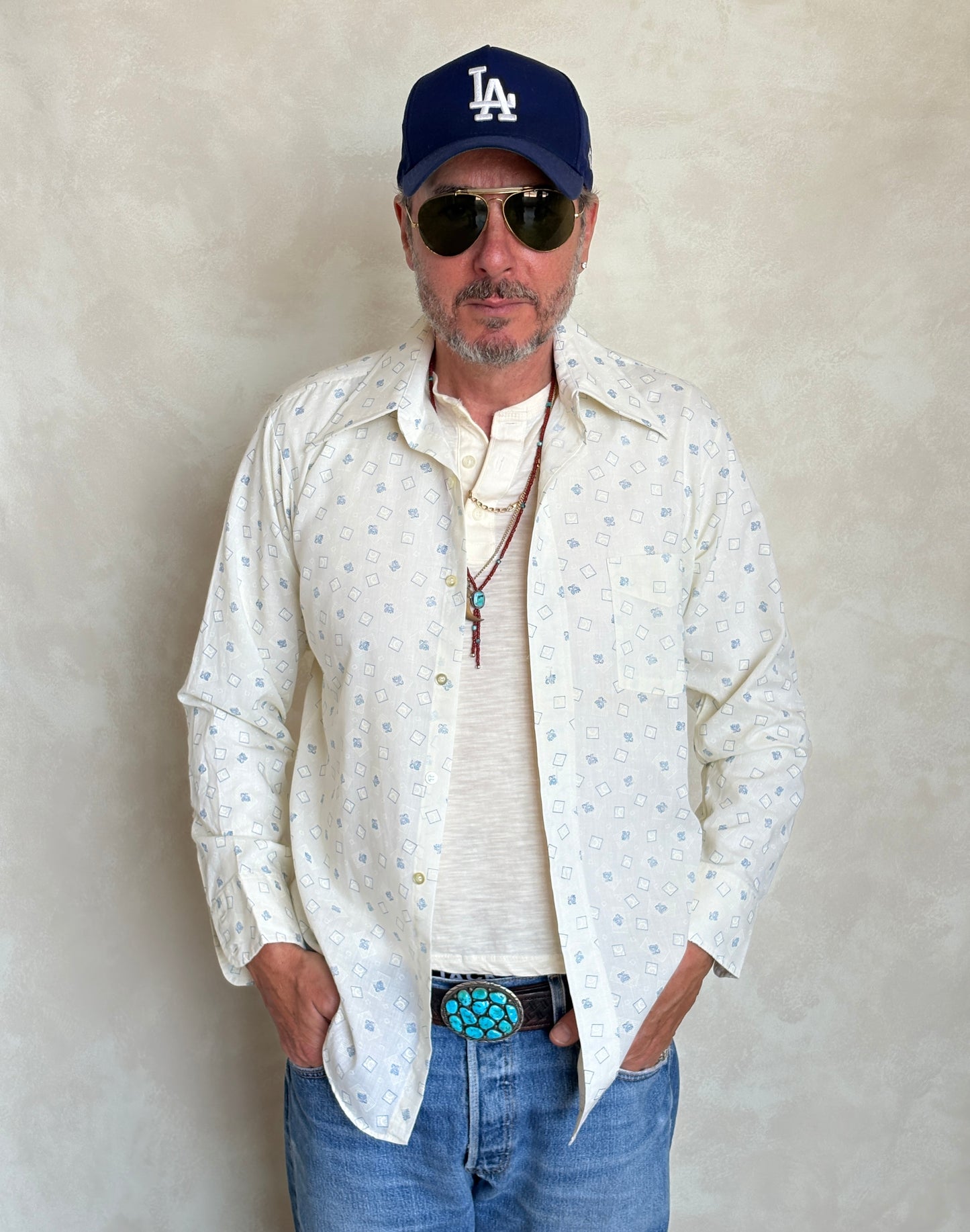 Size M. Vintage 70’s Shirt — Long Sleeve — Graphic Print — Retro Summer Festival Shirt - USA Vintage Bcn