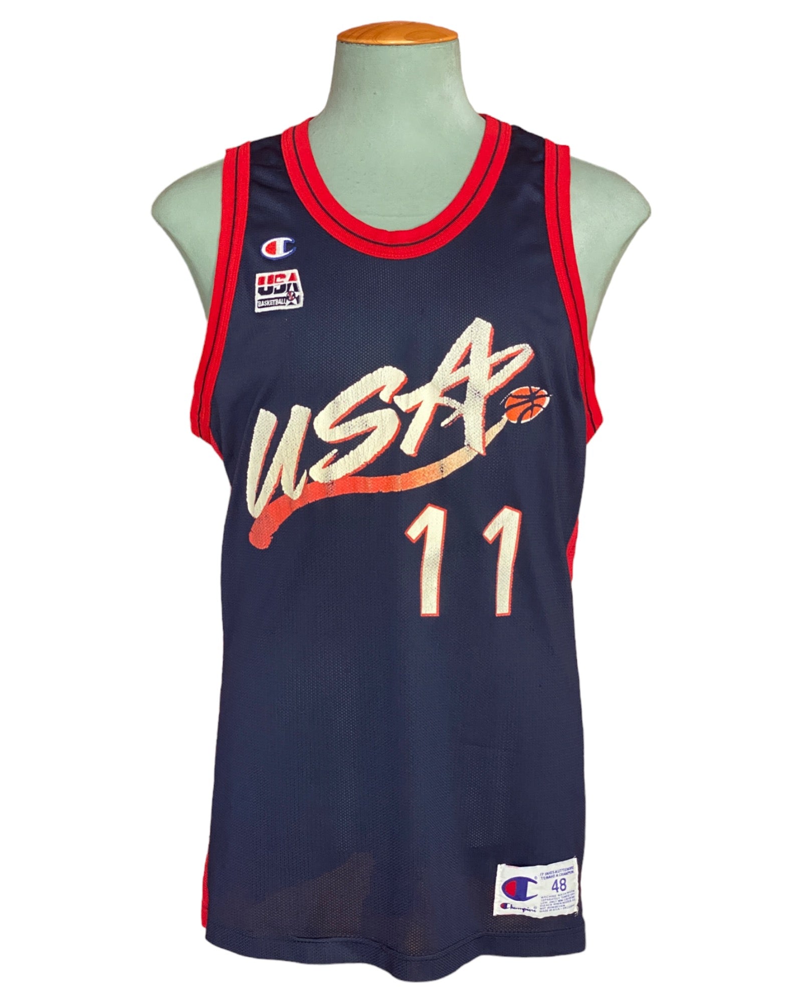 Size 48 Carl Malone #11 Vintage Dream Team Olympic Champion NBA Jersey - Made in USA - Front View
