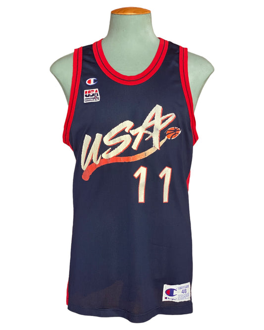 Size 48 Carl Malone #11 Vintage Dream Team Olympic Champion NBA Jersey - Made in USA - Front View