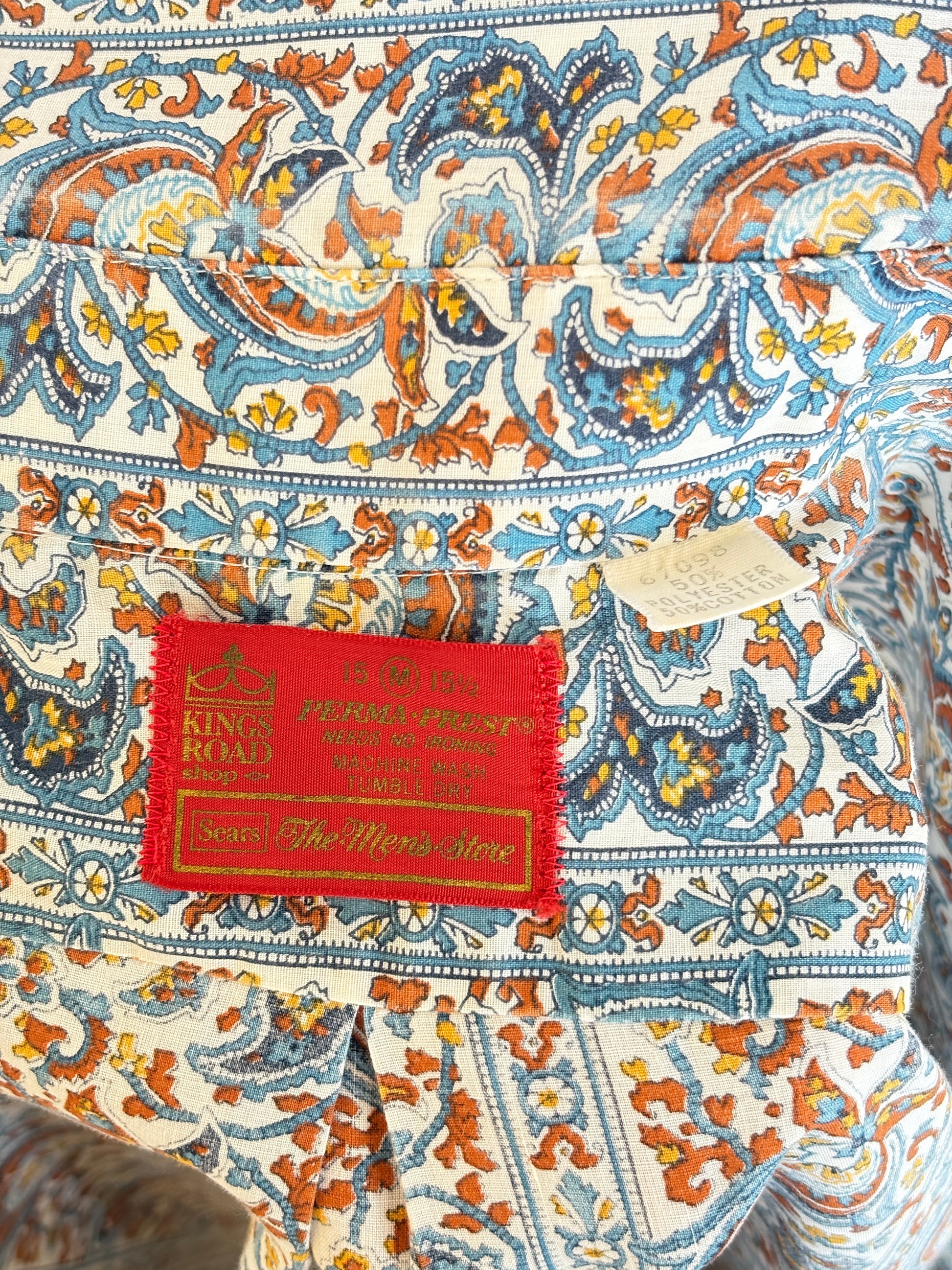 Size M. Vintage 70’s Long Sleeve Paisley Shirt — Bold Boho Retro Festival Shirt - USA Vintage Bcn