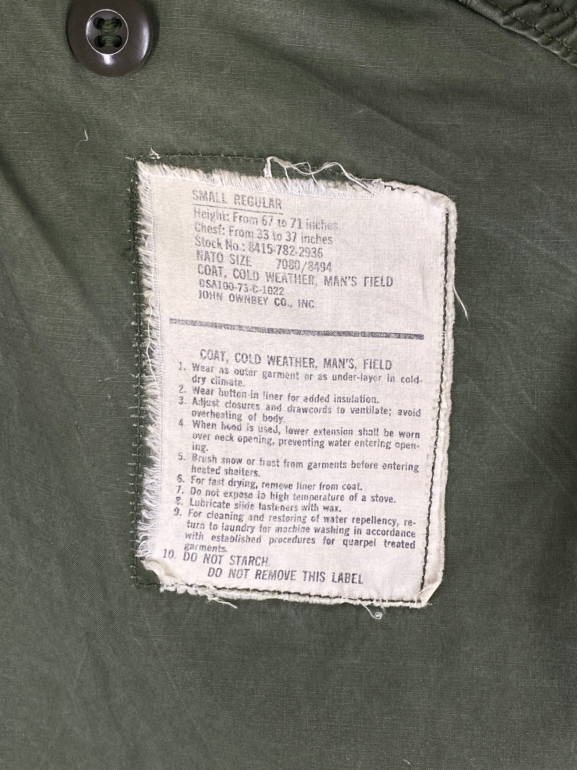 Small Reg. Authentic 1973 John Owbey US Army Vintage M-65 field jacket - USA Vintage Bcn