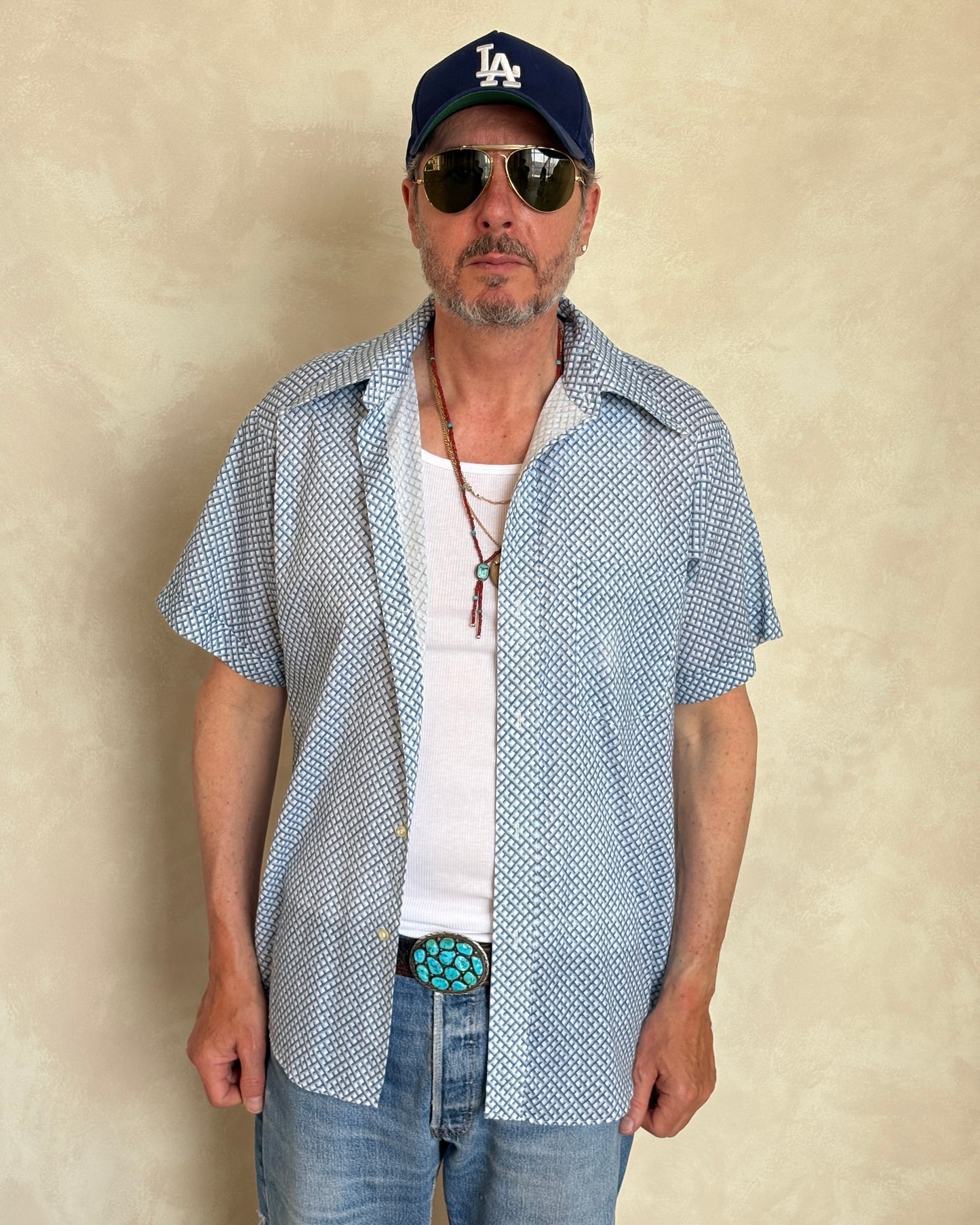Size M. Vintage 70’s Patterned Shirt – Bold Print – Festival / Boho Retro Style - USA Vintage Bcn