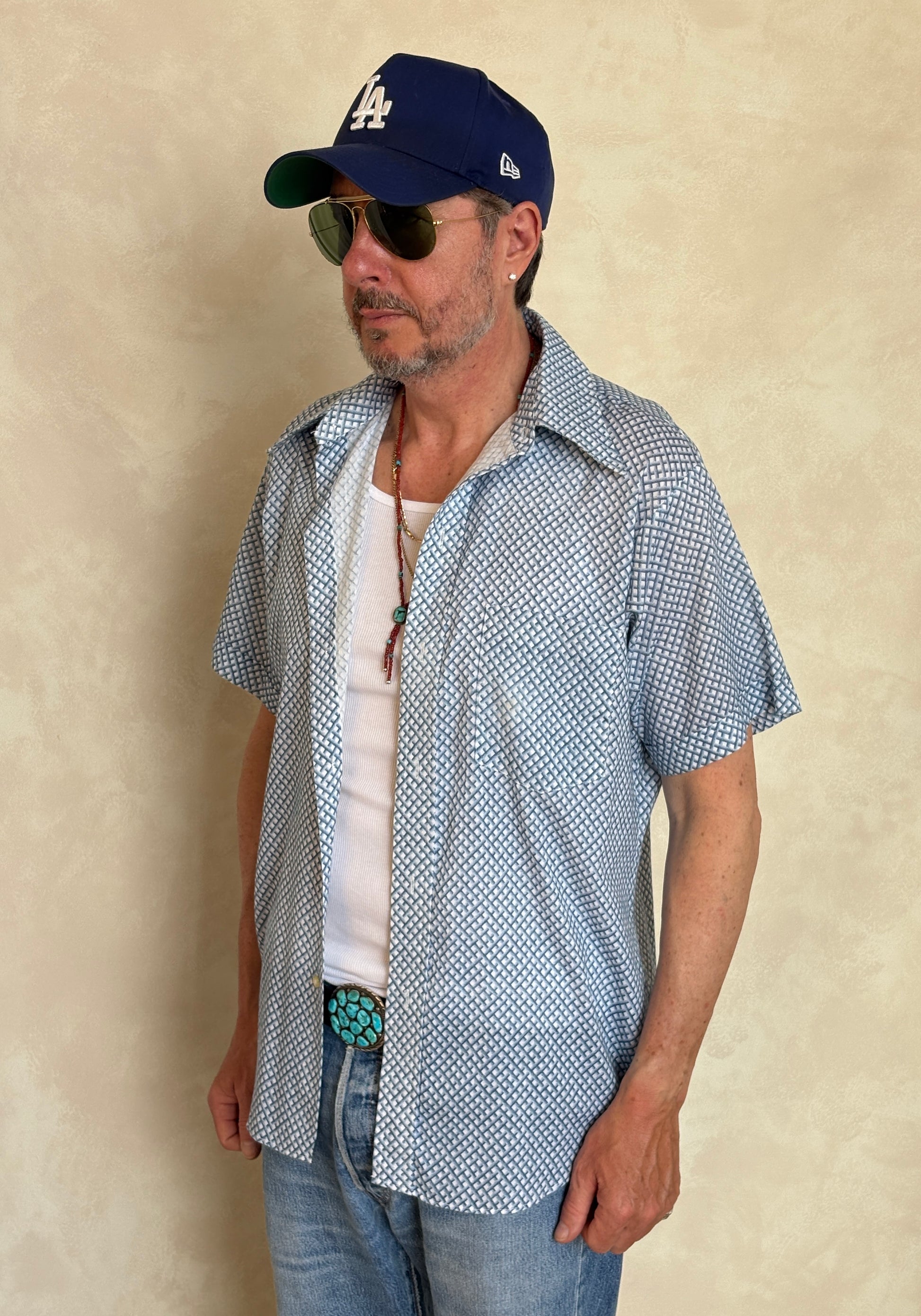 Size M. Vintage 70’s Patterned Shirt – Bold Print – Festival / Boho Retro Style - USA Vintage Bcn