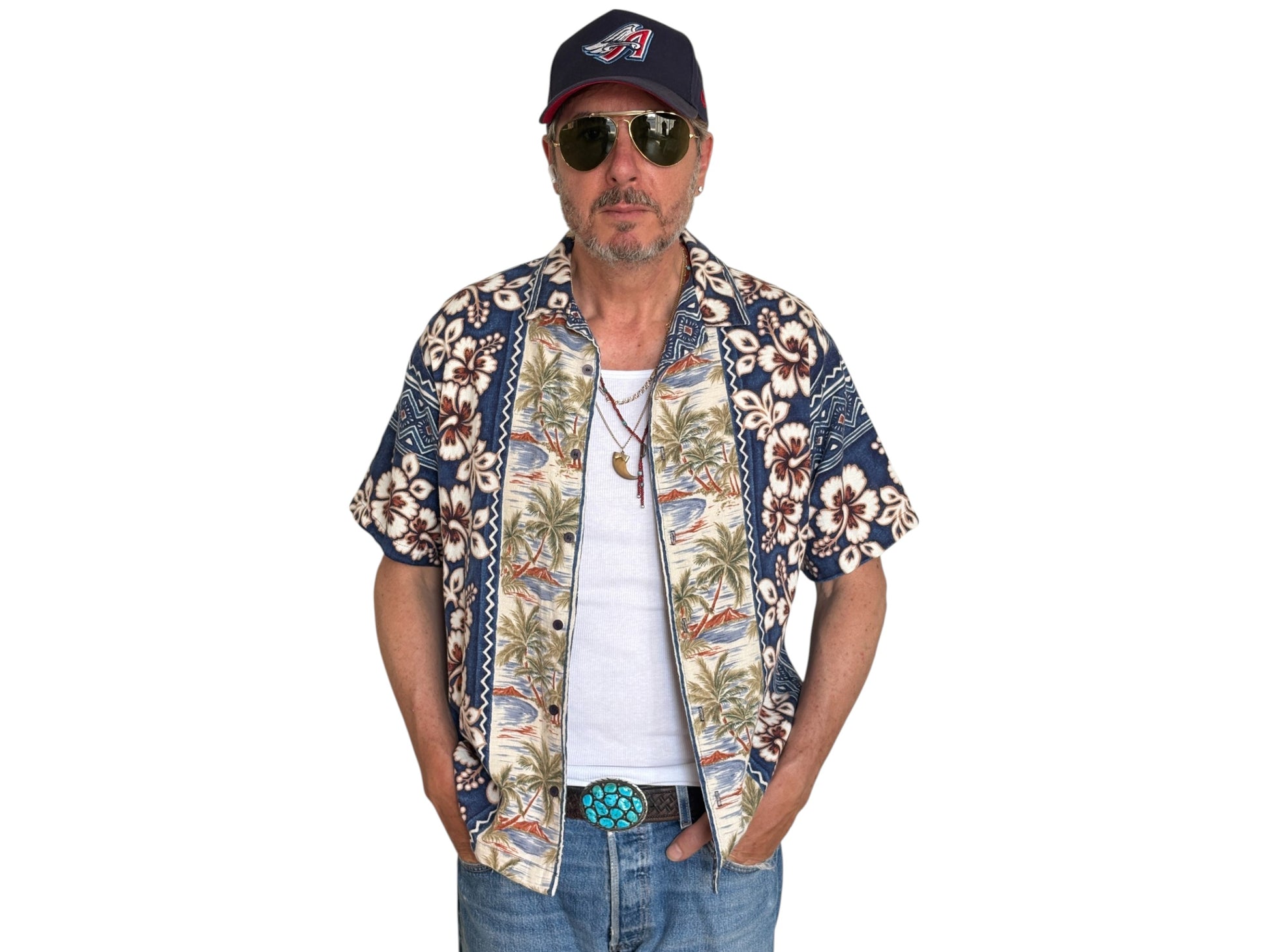 Large. Vintage 90s Hawaiian Barkcloth cotton shirt - USA Vintage Bcn
