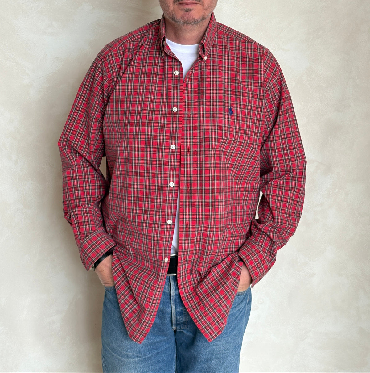 Ralph Lauren BLAKE Shirt Medium Red Plaid Cotton Button Down-AJ357 Studio