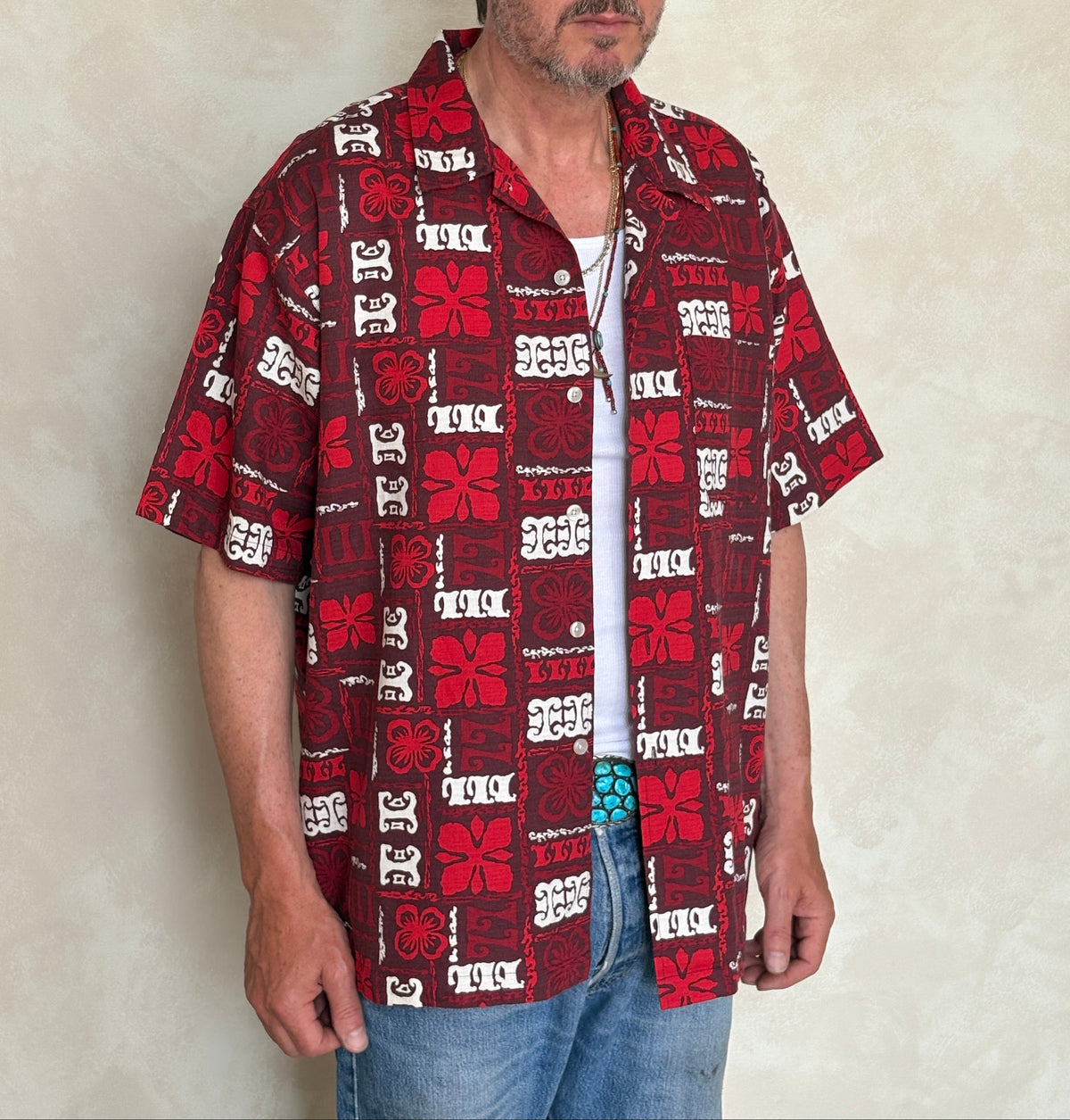 Large. Vintage 2000s Hawaiian barkcloth cotton shirt-AJ357 Studio