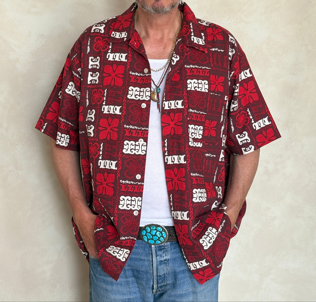 Large. Vintage 2000s Hawaiian barkcloth cotton shirt-AJ357 Studio