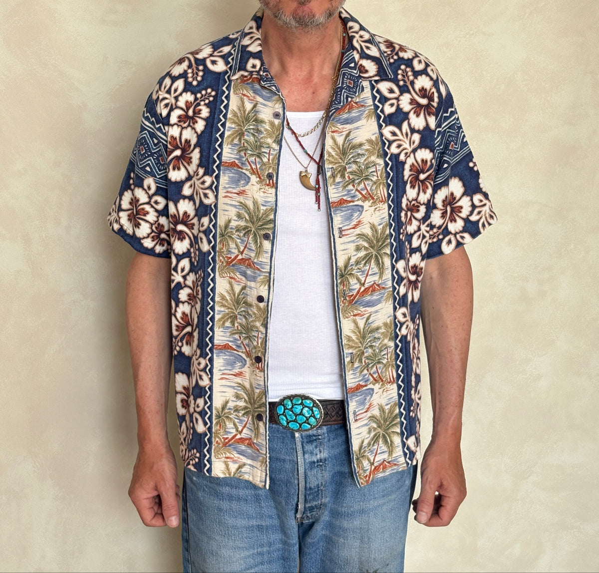Large. Vintage 90s Hawaiian Barkcloth cotton shirt-AJ357 Studio