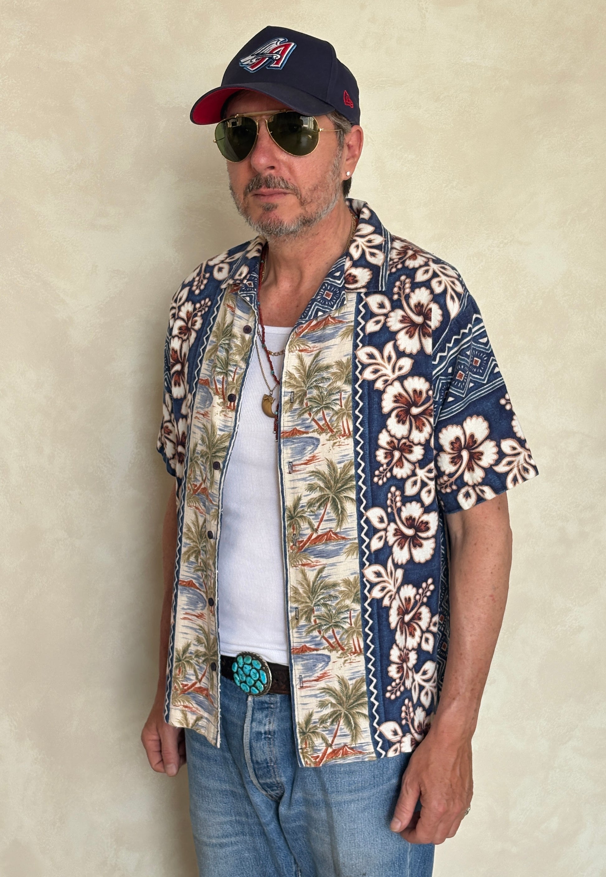 Large. Vintage 90s Hawaiian Barkcloth cotton shirt - USA Vintage Bcn