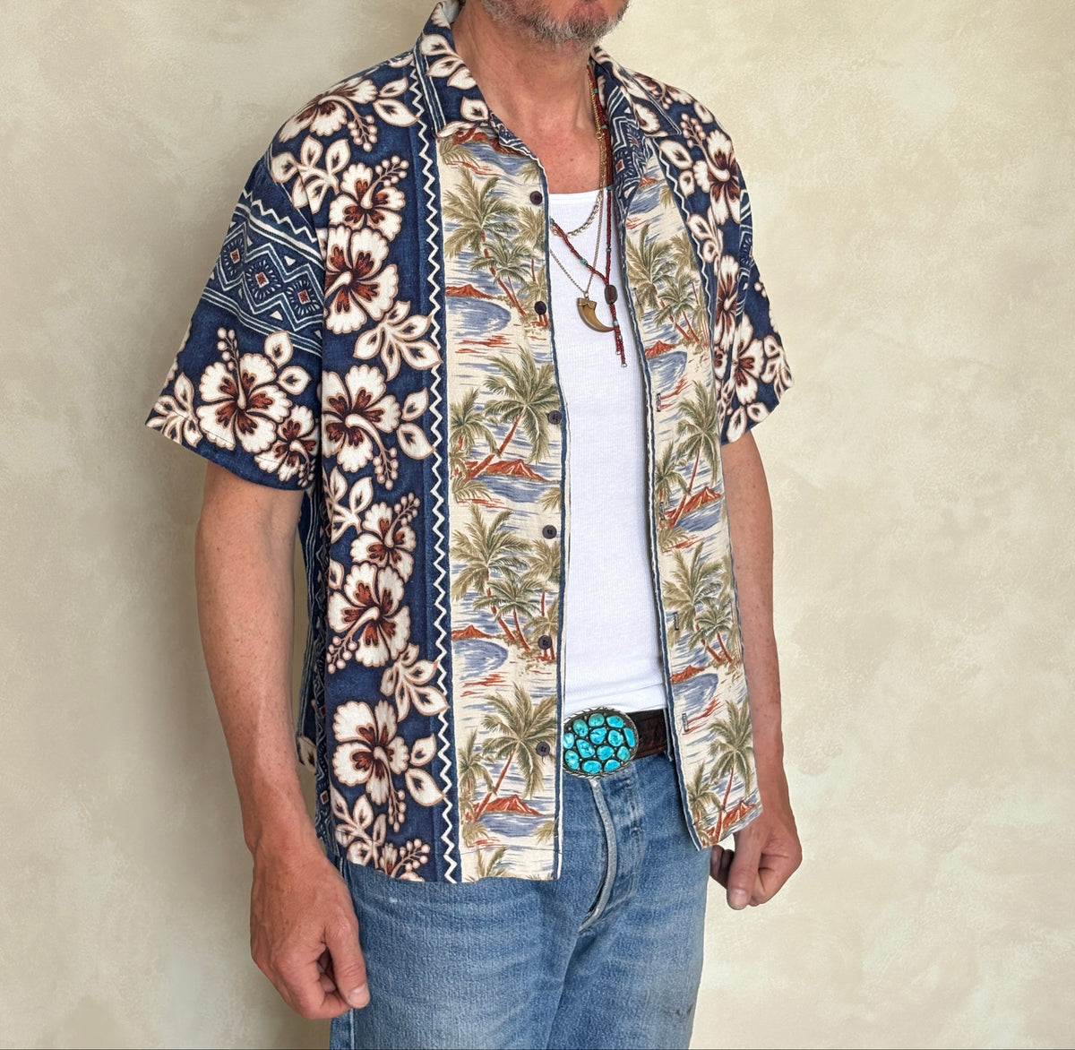 Large. Vintage 90s Hawaiian Barkcloth cotton shirt-AJ357 Studio