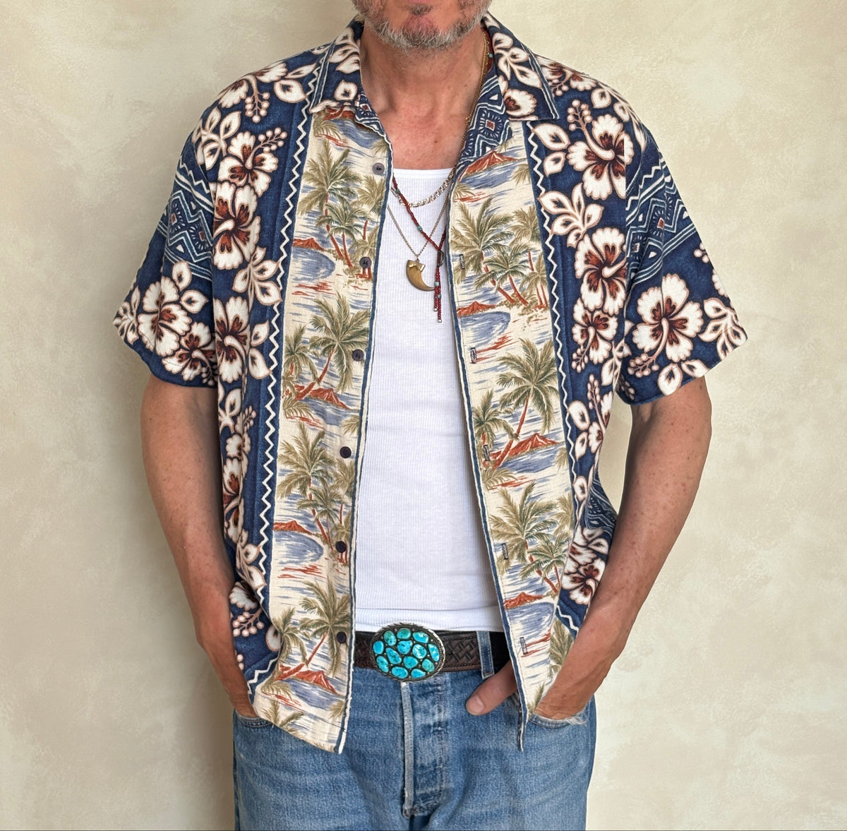 Large. Vintage 90s Hawaiian Barkcloth cotton shirt-AJ357 Studio