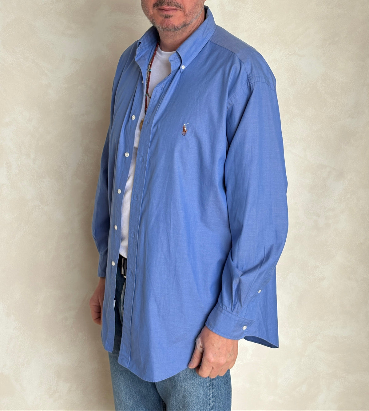 Ralph Lauren Yarmouth Shirt 16-32 Blue Pinpoint Oxford Cotton Button Up-AJ357 Studio