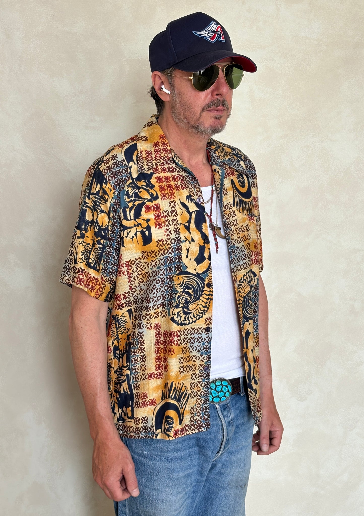 Med. Vintage 70s Hawaiian satin cotton shirt