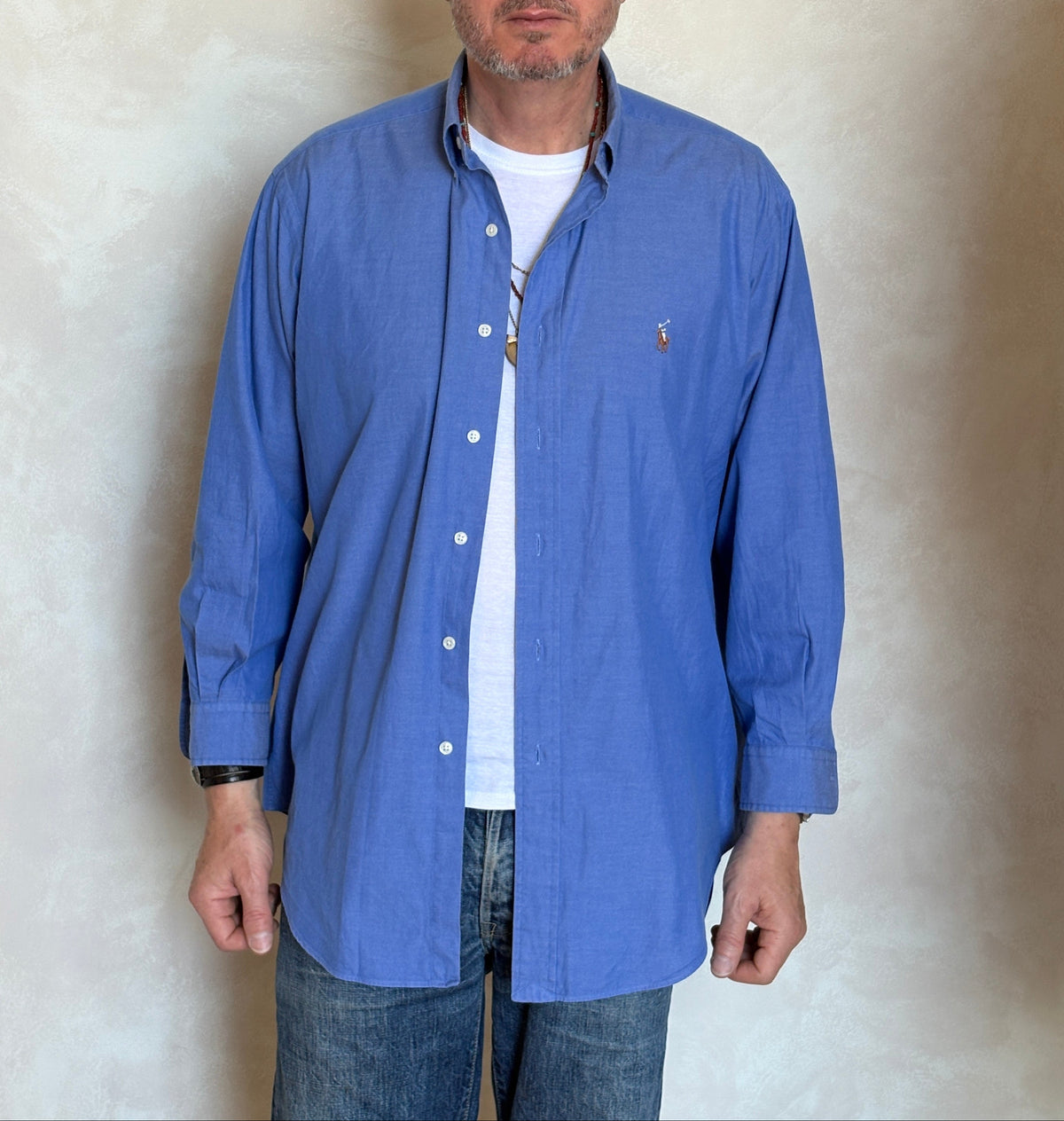Ralph Lauren YARMOUTH Button-Down Shirt Large | Solid Blue Pinpoint Oxford Cotton | Mens Classic Shirt-AJ357 Studio