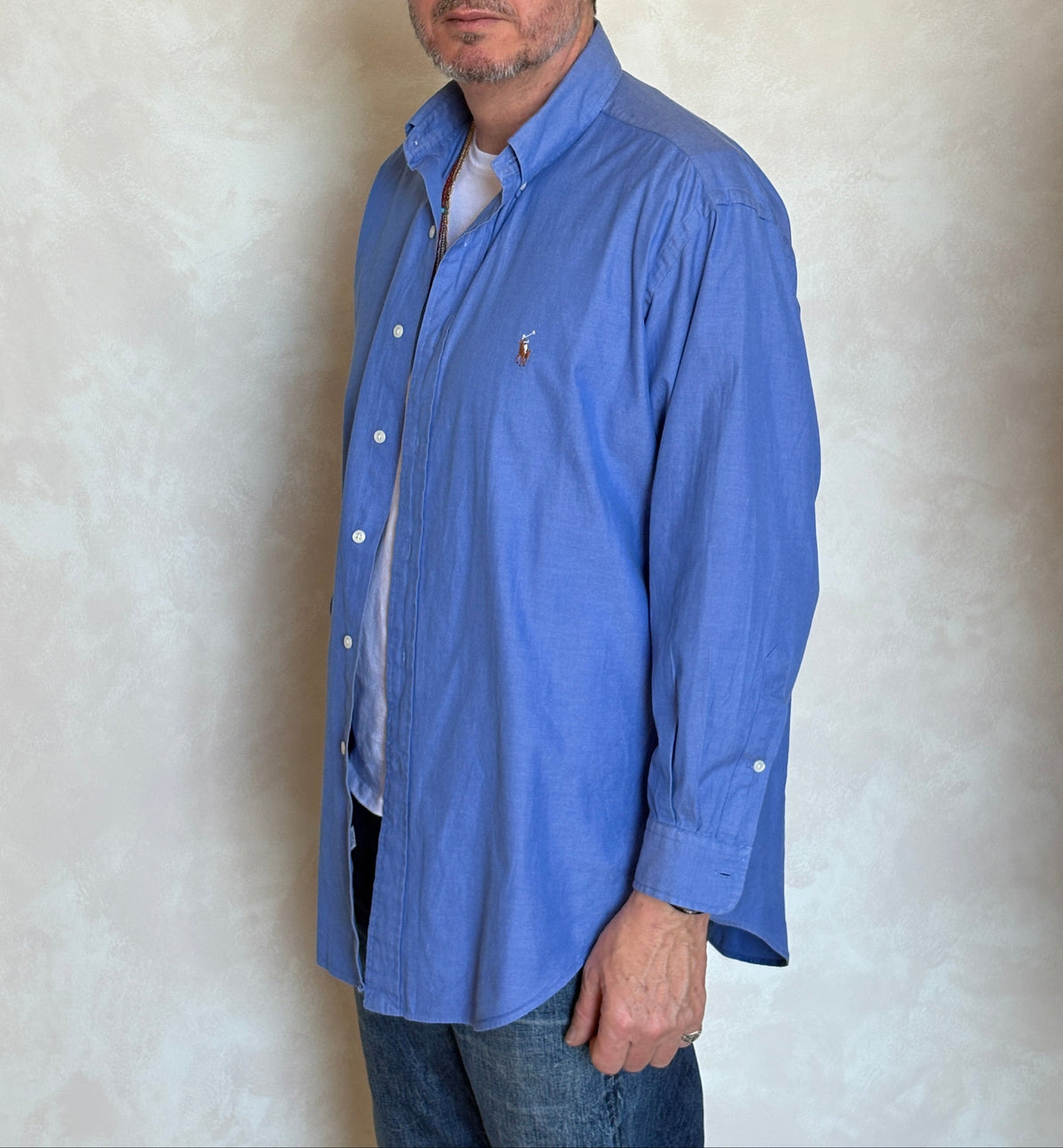 Ralph Lauren YARMOUTH Button-Down Shirt Large | Solid Blue Pinpoint Oxford Cotton | Mens Classic Shirt-AJ357 Studio