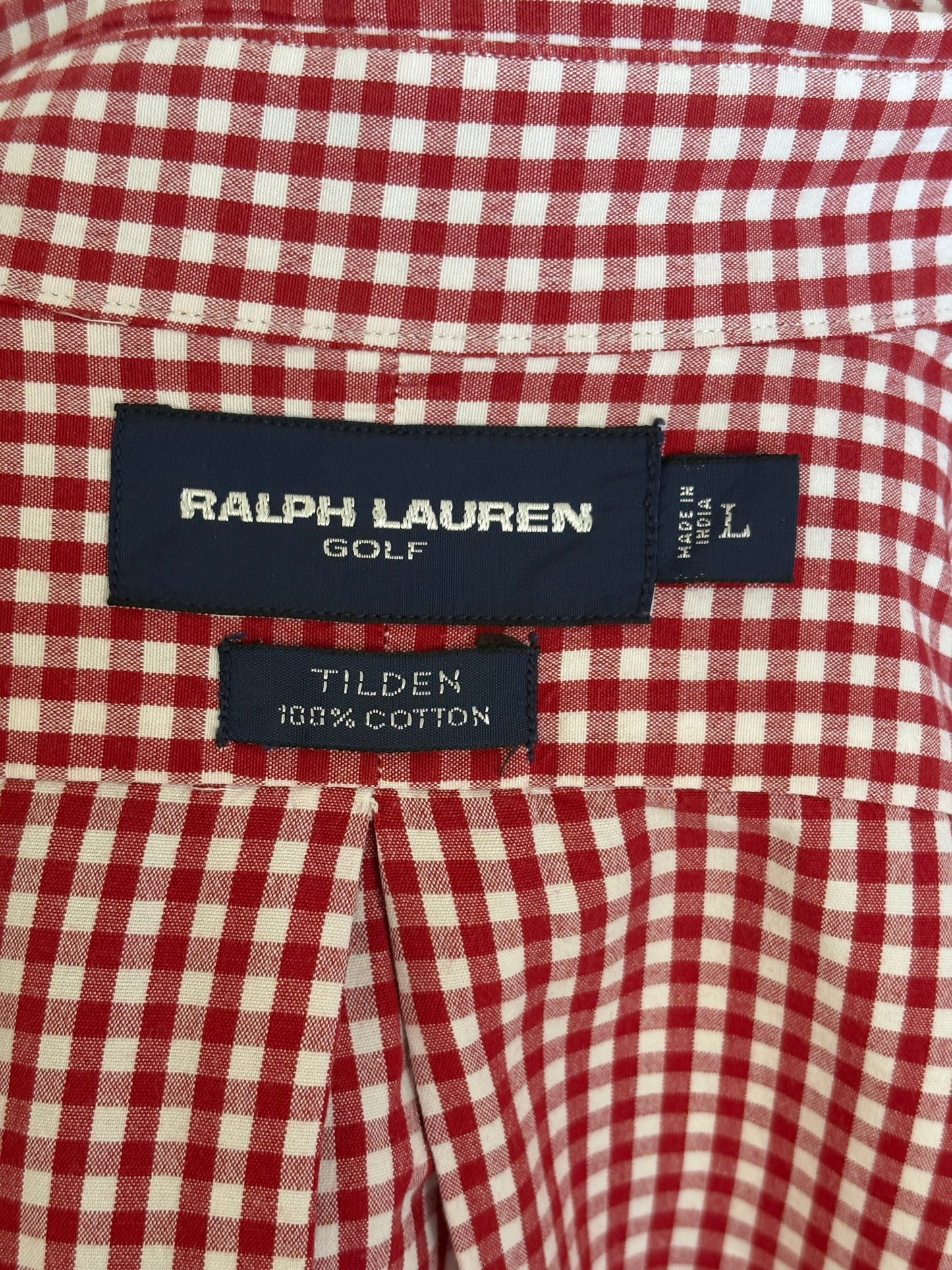 Ralph Lauren Golf TILDEN Button-Down Shirt Large | Red White Gingham Check Cotton | Mens Classic Golf Shirt
