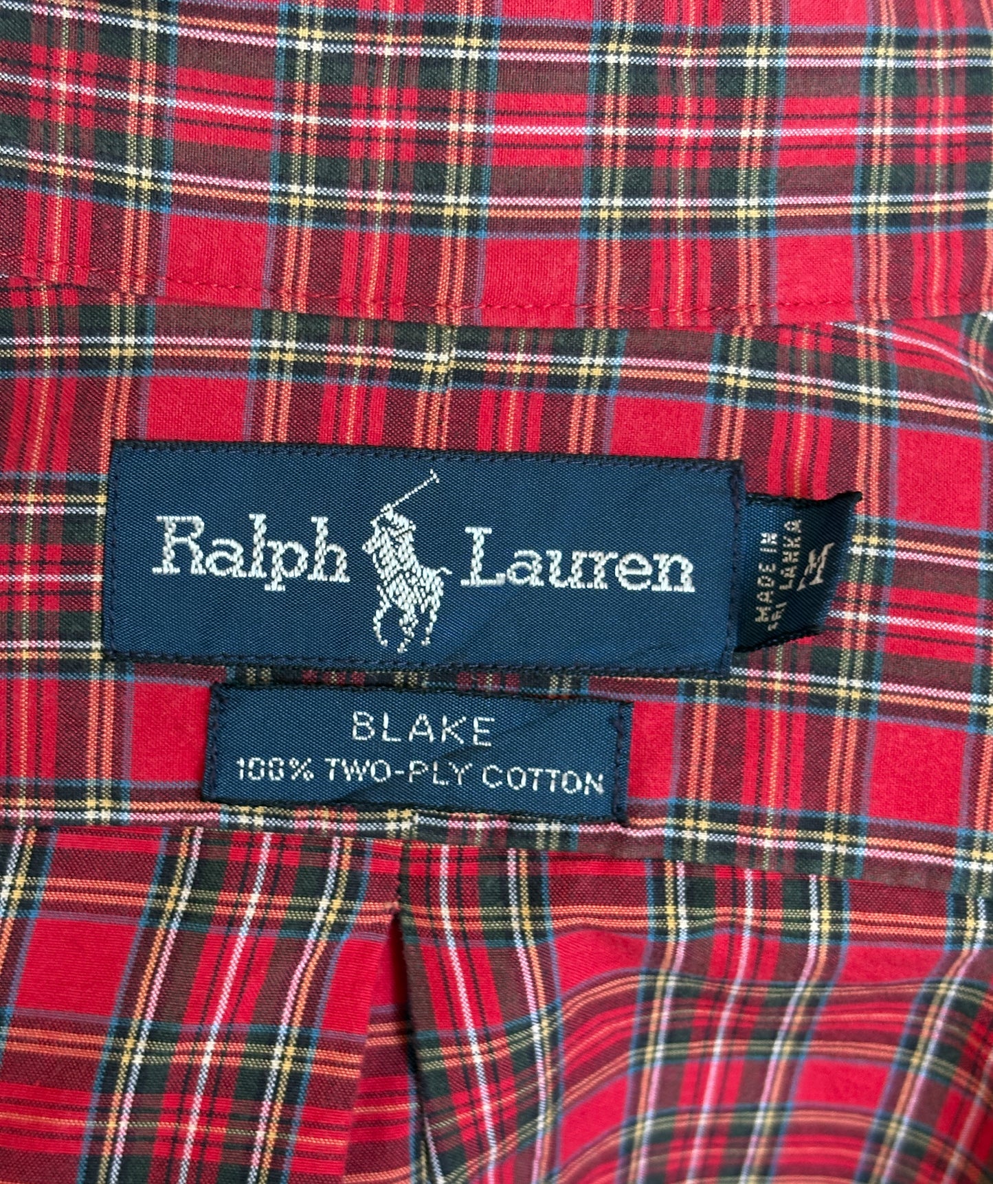 Ralph Lauren BLAKE Button-Down Shirt Medium | Red Tartan Plaid Two-Ply Cotton | Made in Sri Lanka | Mens Classic Shirt