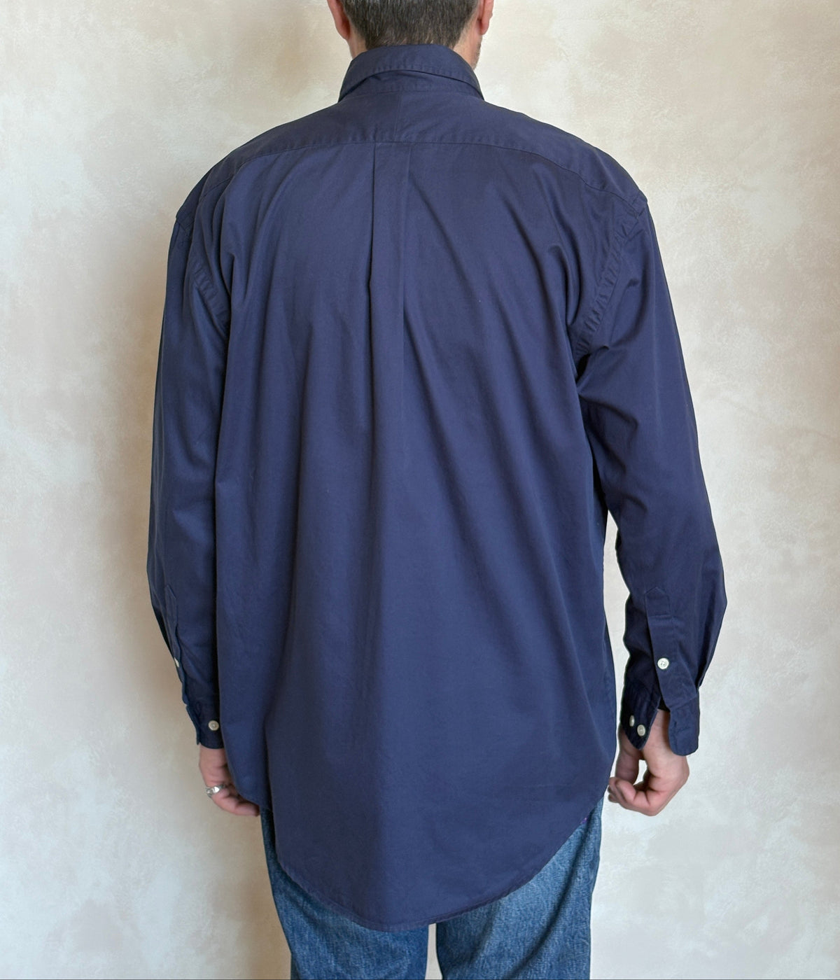 Ralph Lauren BLAKE Button-Down Shirt Large | Solid Navy 100% Cotton | Red Pony Logo | Mens Classic Shirt-AJ357 Studio