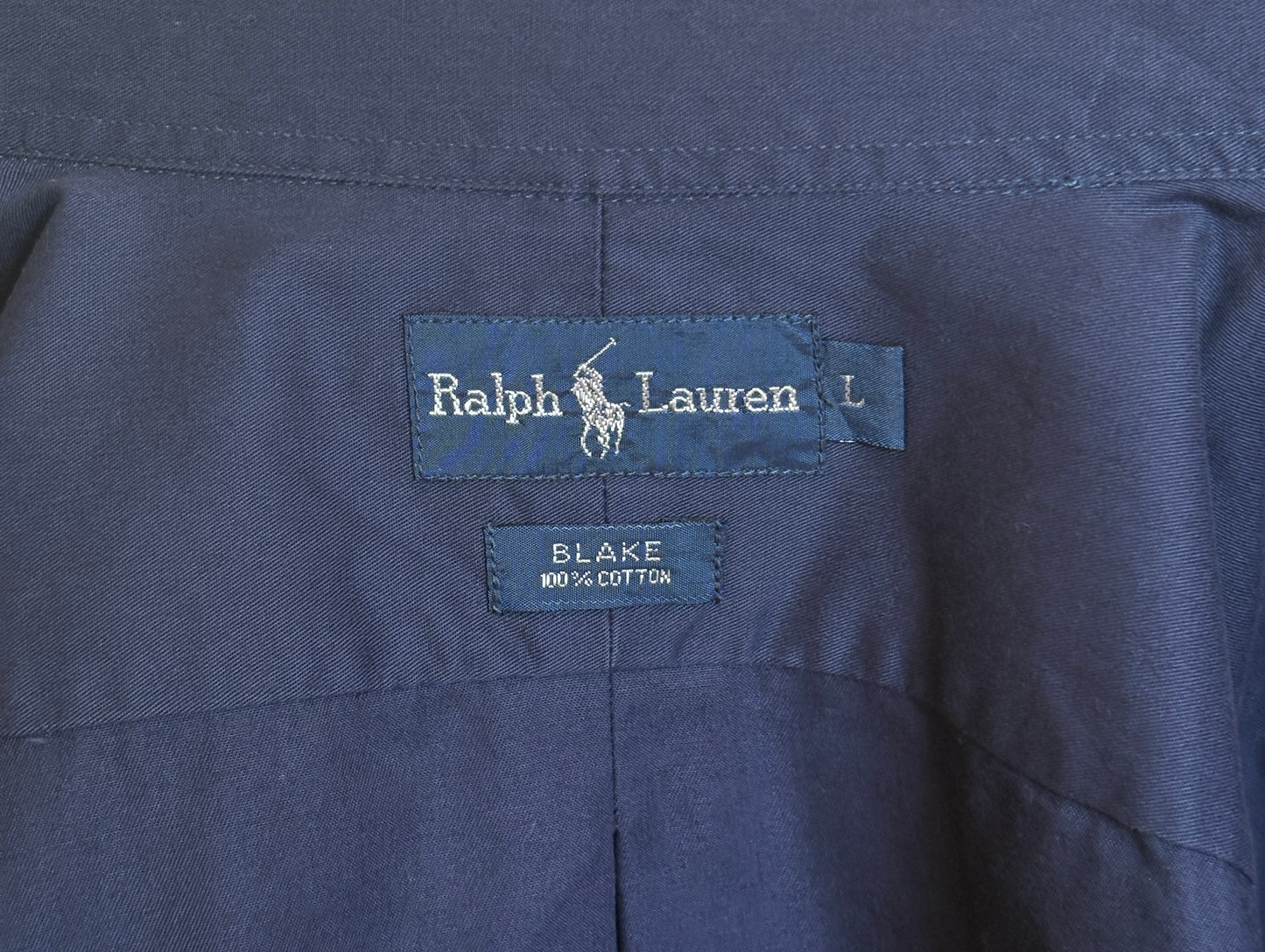 Ralph Lauren BLAKE Button-Down Shirt Large | Solid Navy 100% Cotton | Red Pony Logo | Mens Classic Shirt