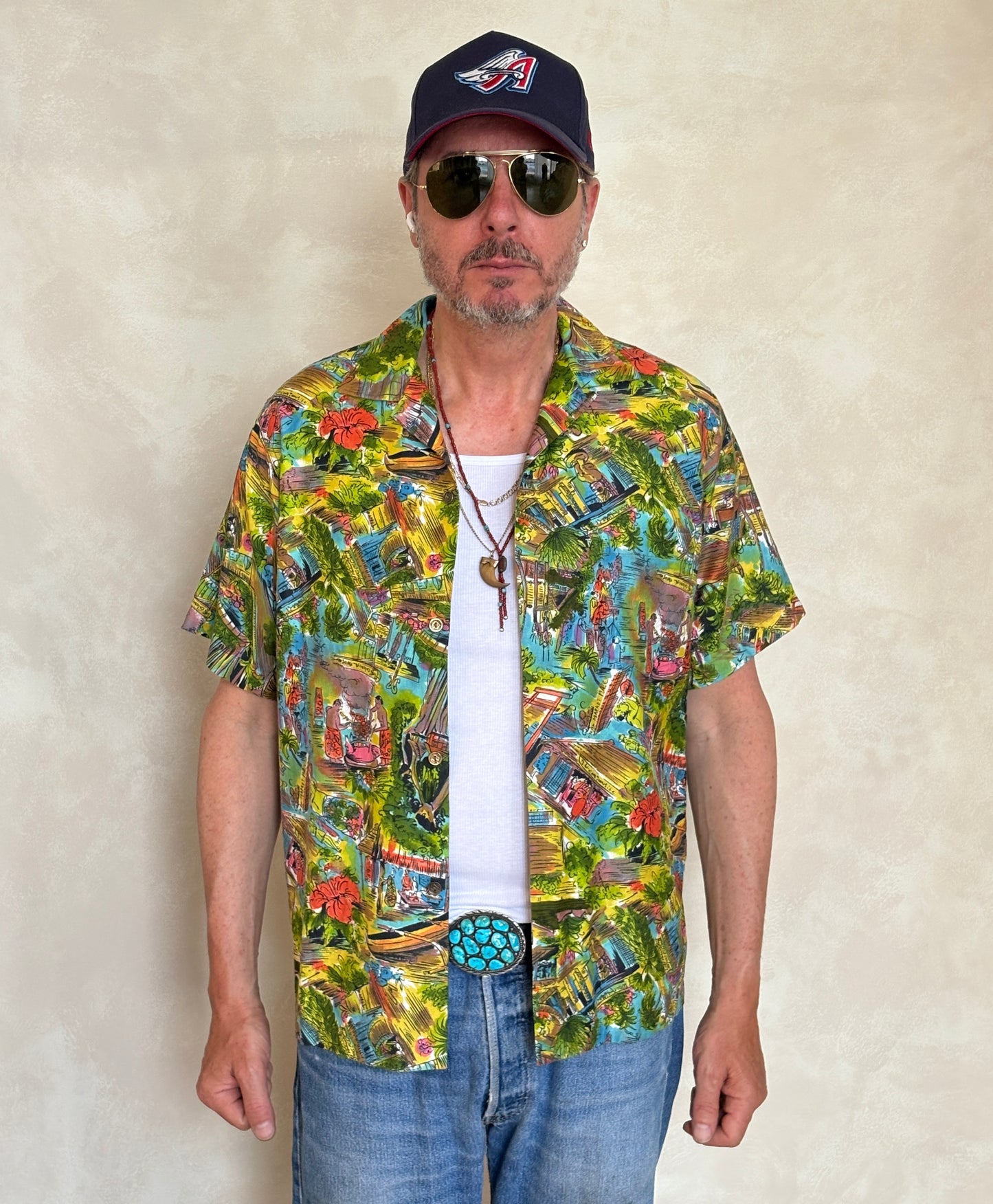 Medium Size Vintage 60s Hawaiian Satin Cotton Shirt, Made in Hawaii for Diamond Head - Island Collectible