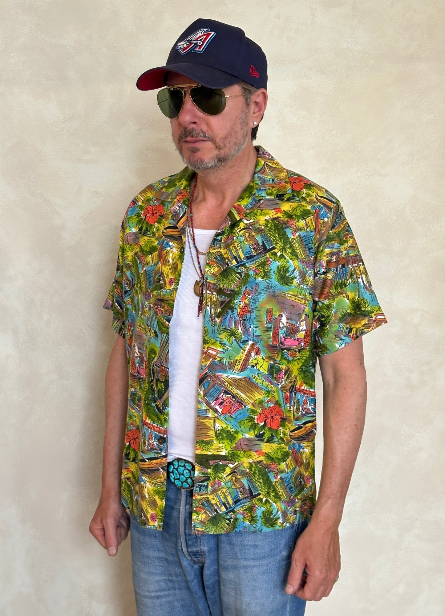 Medium Size Vintage 60s Hawaiian Satin Cotton Shirt, Made in Hawaii for Diamond Head - Island Collectible