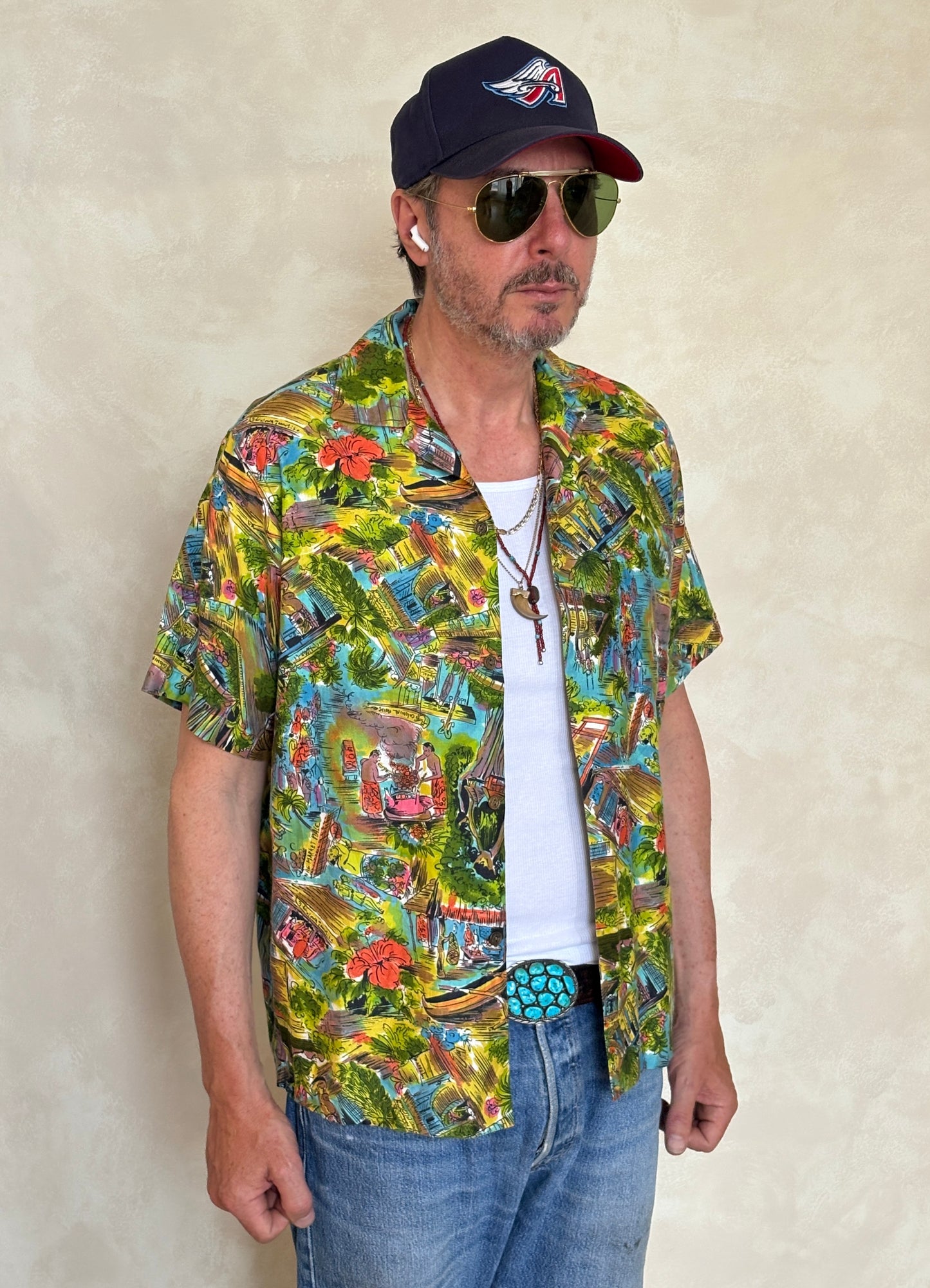 Medium Size Vintage 60s Hawaiian Satin Cotton Shirt, Made in Hawaii for Diamond Head - Island Collectible