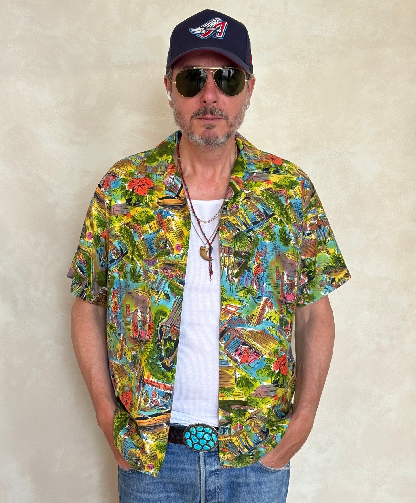 Medium Size Vintage 60s Hawaiian Satin Cotton Shirt, Made in Hawaii for Diamond Head - Island Collectible