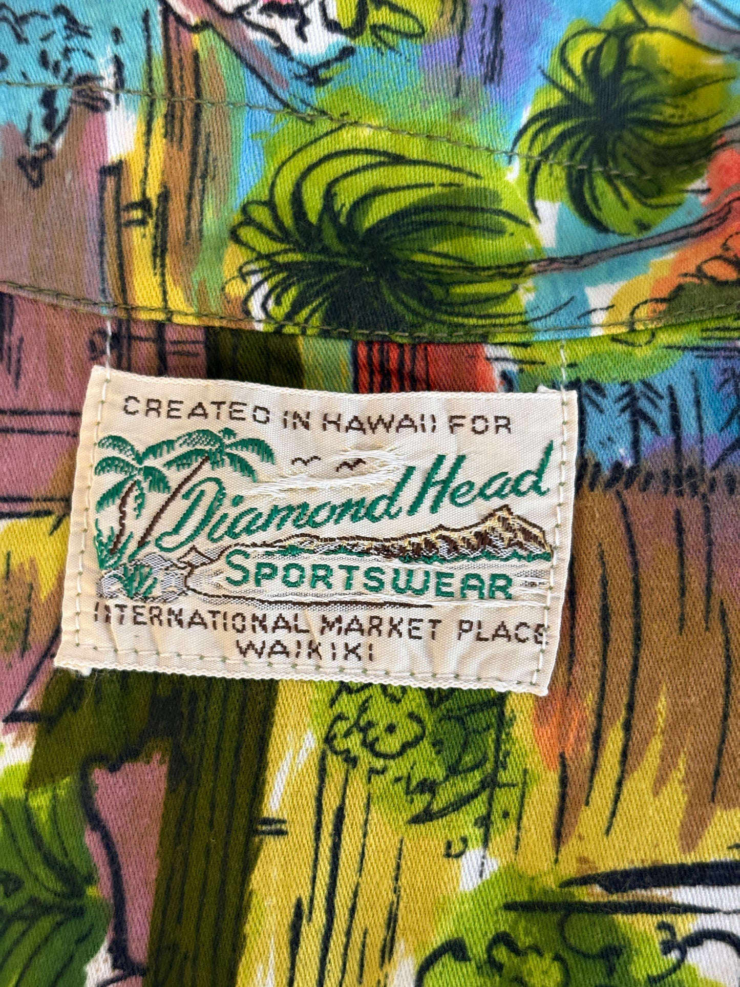 Medium Size Vintage 60s Hawaiian Satin Cotton Shirt, Made in Hawaii for Diamond Head - Island Collectible