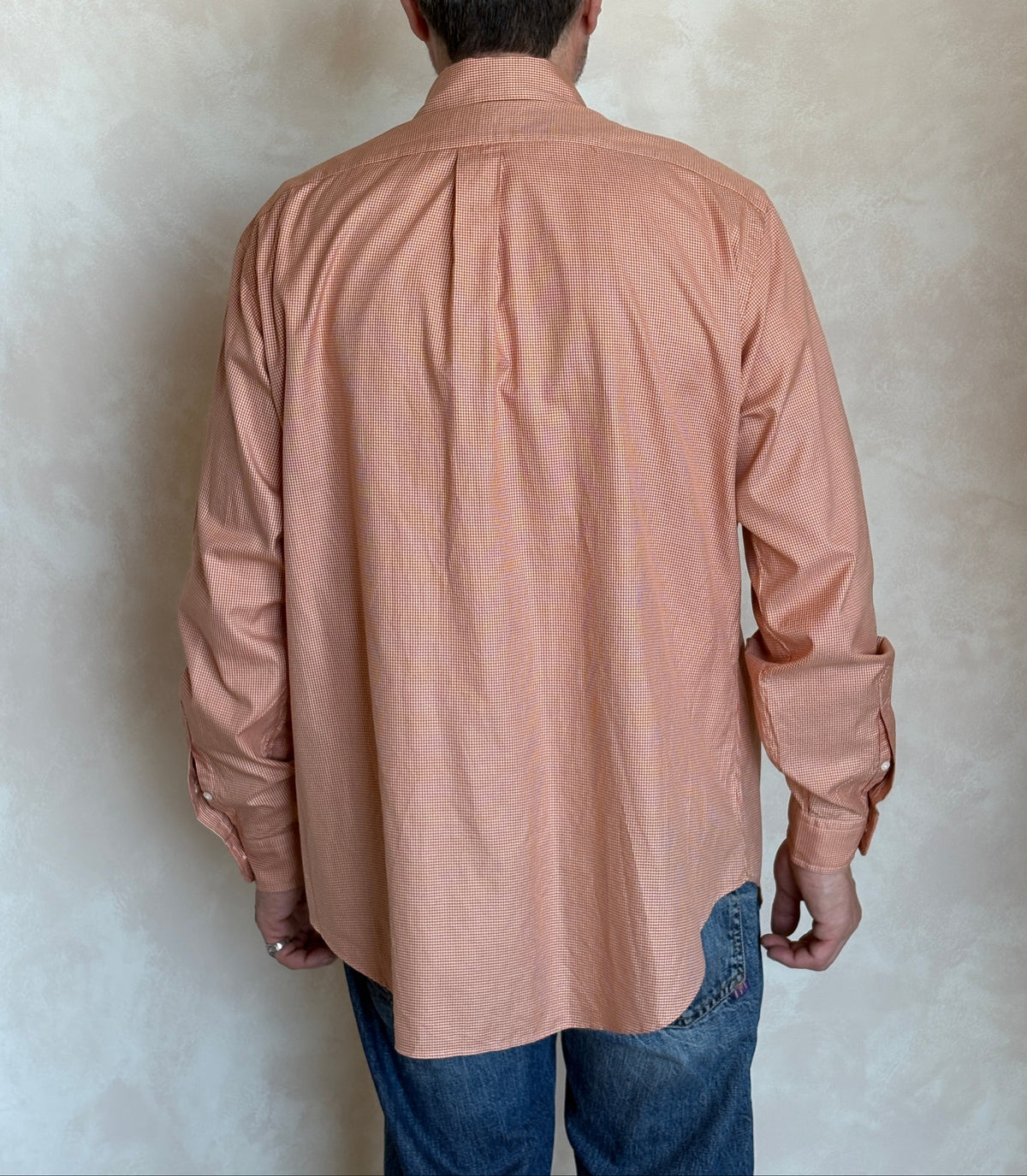 Ralph Lauren Classic Fit Button-Down Shirt Large | Rust Orange Houndstooth Cotton | Vintage Mens Shirt-AJ357 Studio