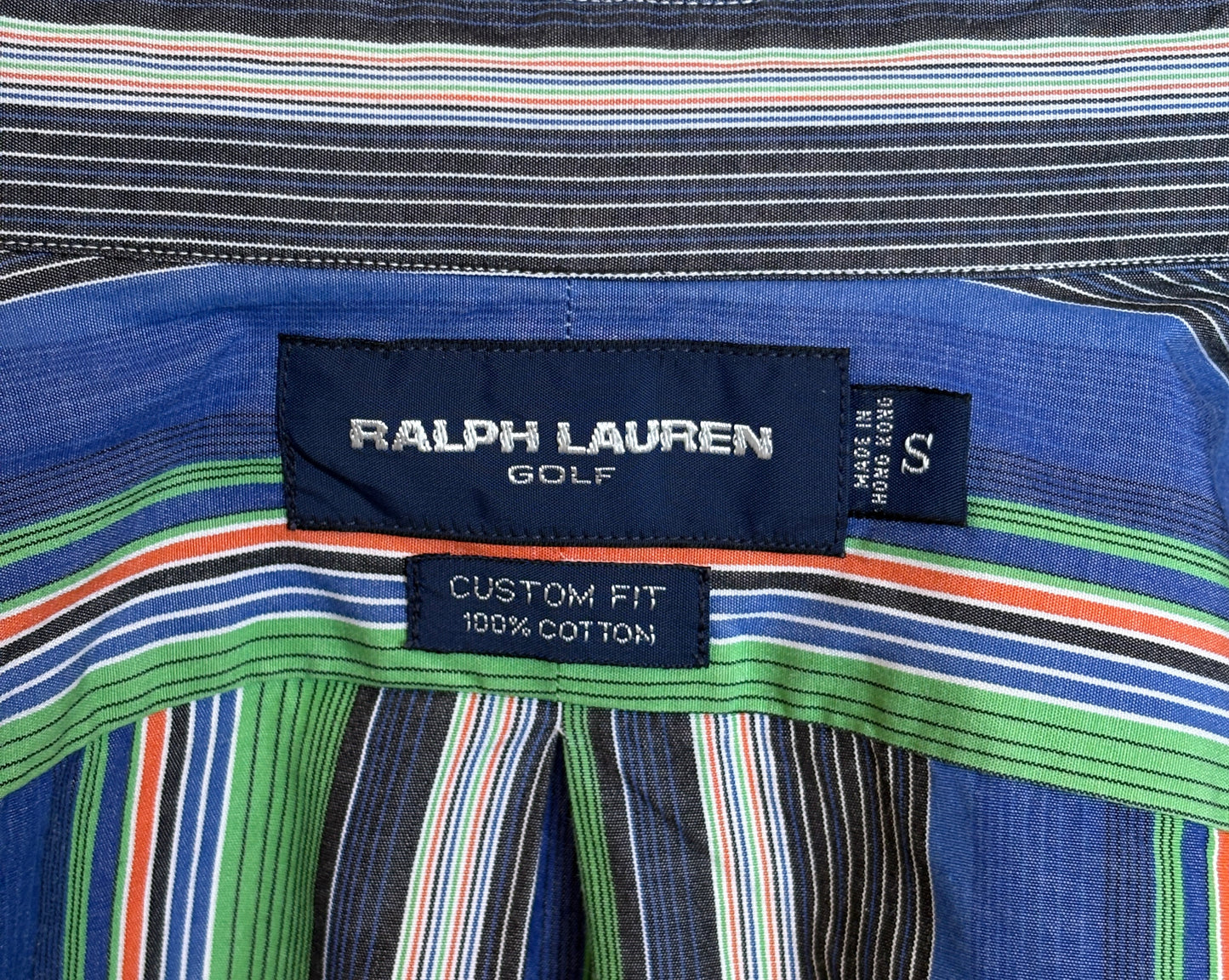 Ralph Lauren Golf Custom Fit Button-Down Shirt Small | Blue Green Multi Stripe Cotton | Mens Golf Shirt