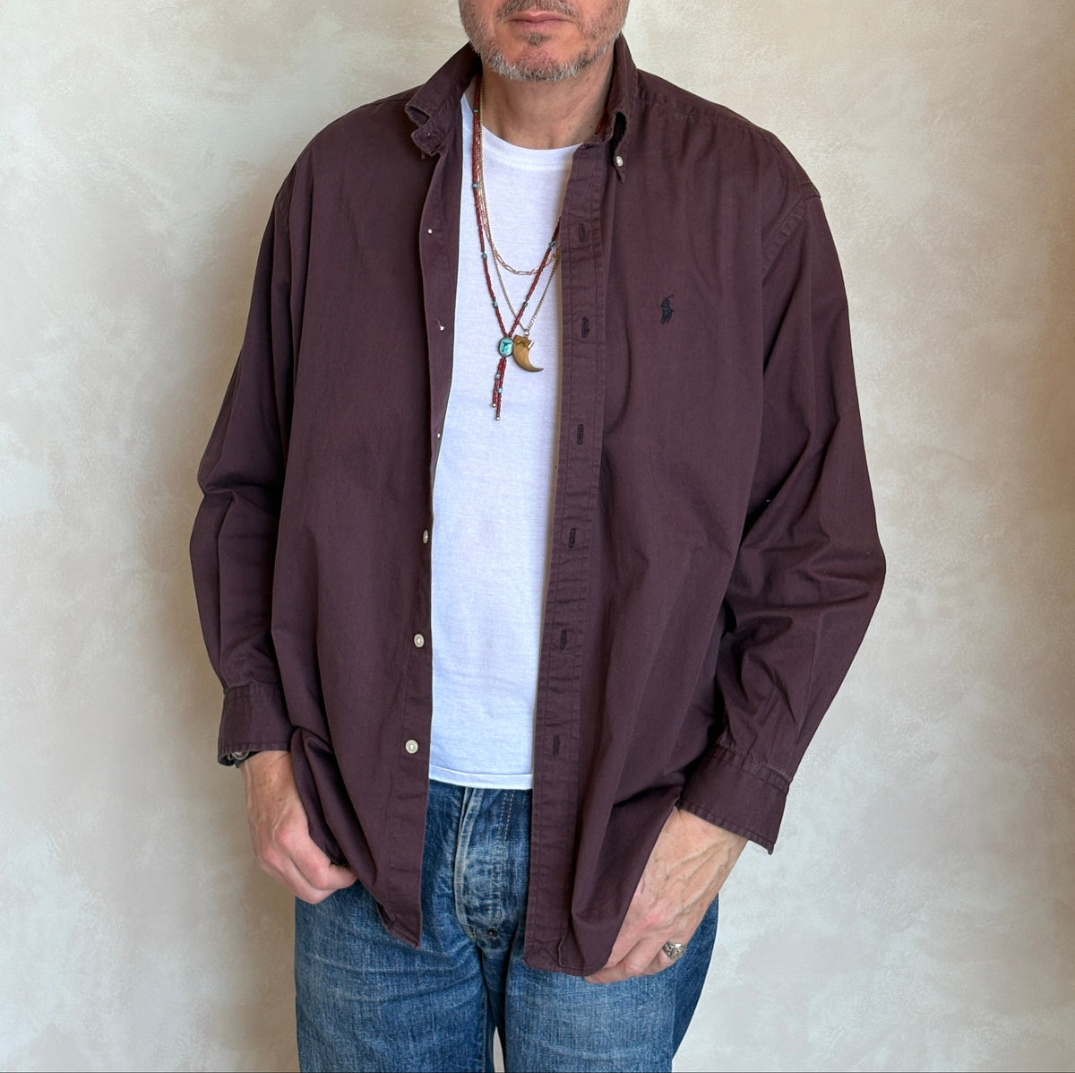 Ralph Lauren BLAKE Button-Down Shirt Medium | Solid Burgundy 100% Cotton | Mens Classic Shirt-AJ357 Studio