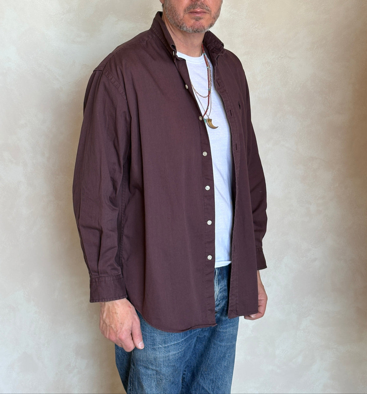 Ralph Lauren BLAKE Button-Down Shirt Medium | Solid Burgundy 100% Cotton | Mens Classic Shirt-AJ357 Studio