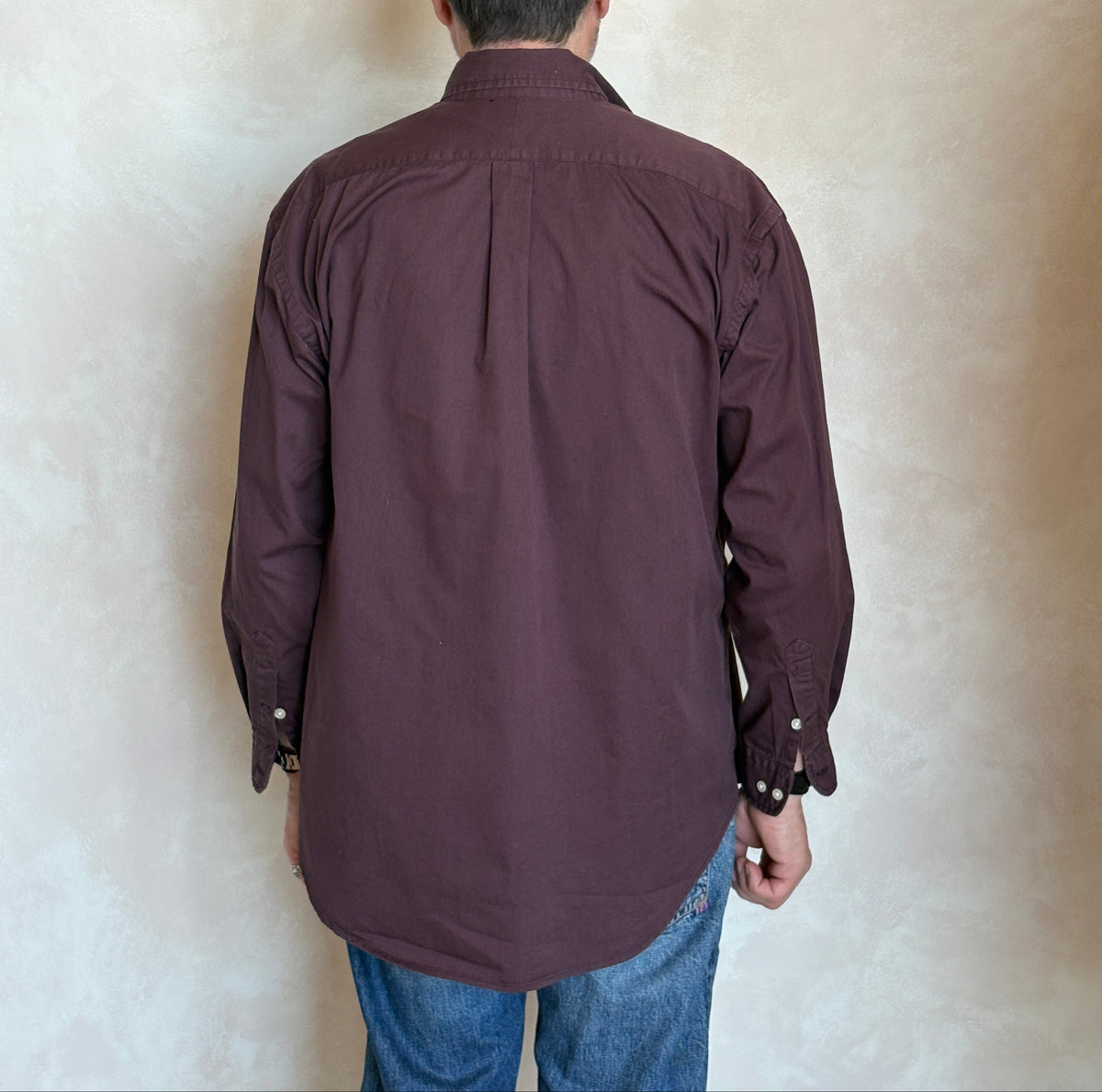 Ralph Lauren BLAKE Button-Down Shirt Medium | Solid Burgundy 100% Cotton | Mens Classic Shirt-AJ357 Studio