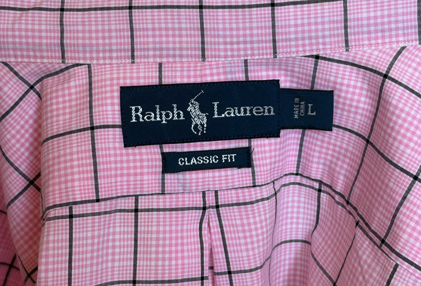 Ralph Lauren Classic Fit Button-Down Shirt Large | Pink Windowpane Check Cotton | Mens Classic Shirt