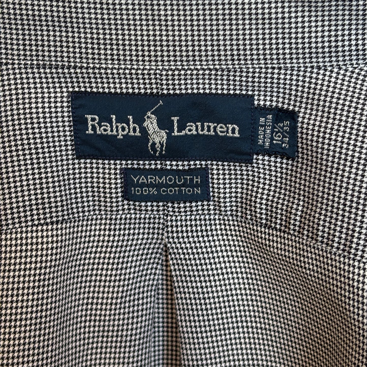 Ralph Lauren YARMOUTH Button-Down Shirt Large | Black White Houndstooth Cotton | Mens Classic Shirt