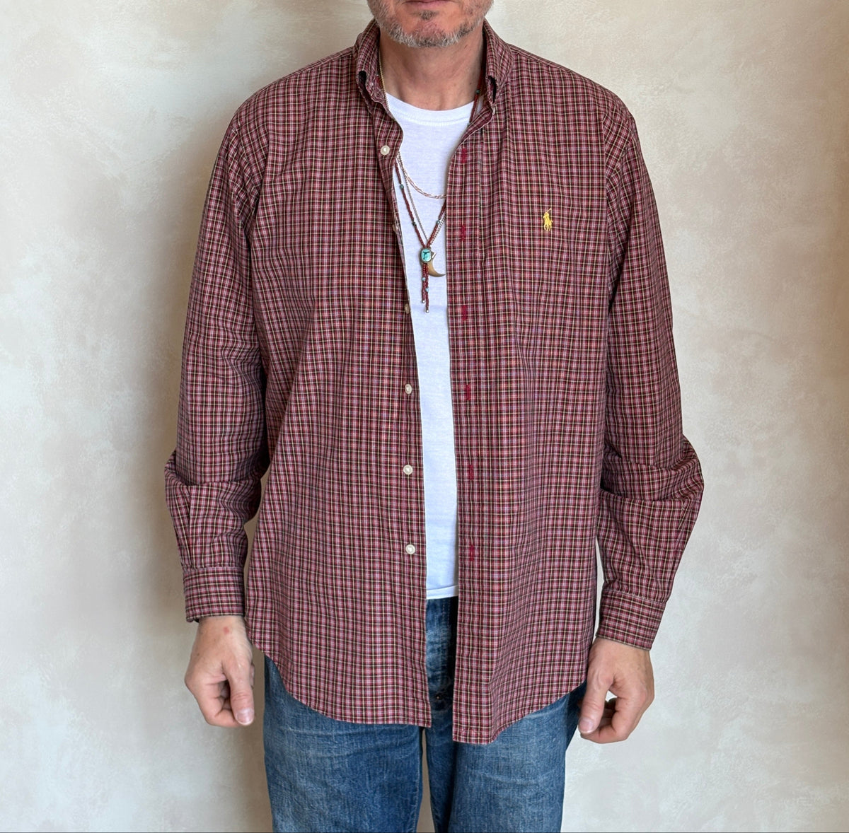 Ralph Lauren Classic Fit Button-Down Shirt Large | Red Tartan Plaid Cotton | Mens Classic Shirt-AJ357 Studio