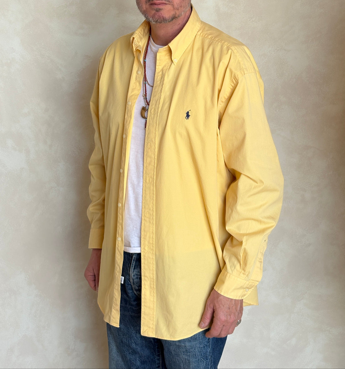 Ralph Lauren BLAKE Button-Down Shirt Large | Solid Yellow Cotton | Mens Classic Shirt-AJ357 Studio